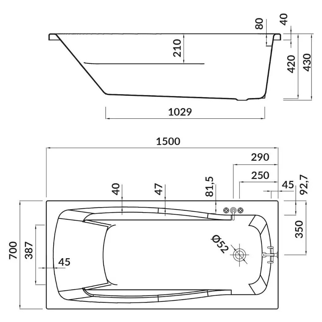 Rechteckige Badewanne Ocean 150x70