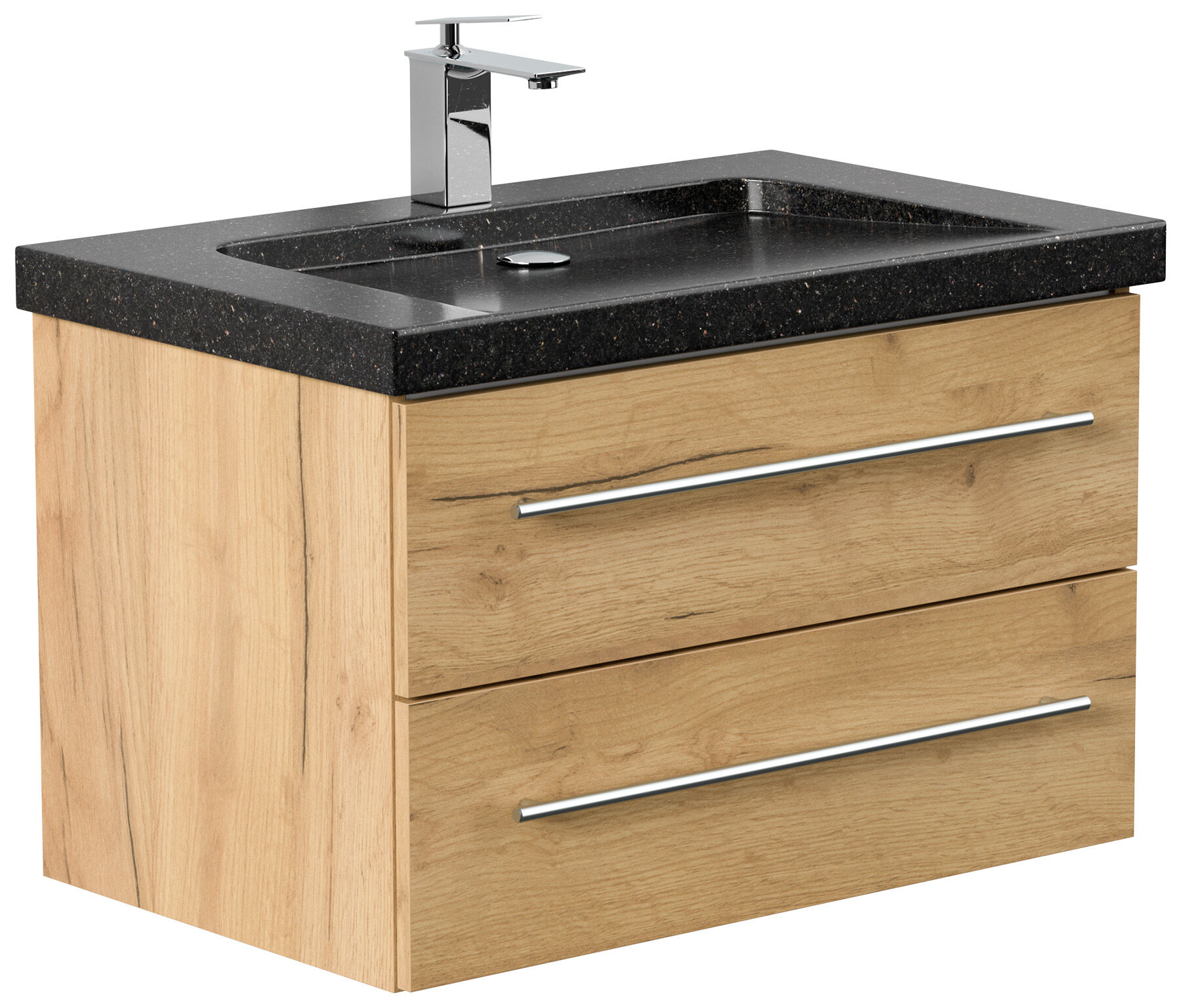 Badmöbel Granit Galaxy Black Damo 75 cm 1 Hahnloch SoftClose eiche gold