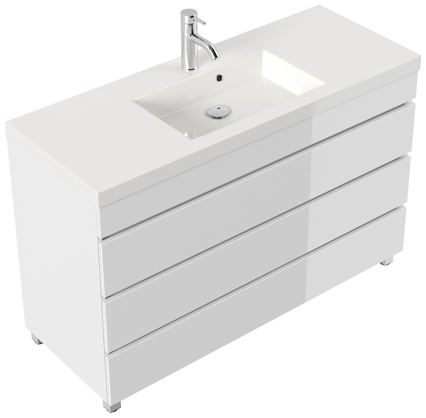 Stand Badmöbel GENEVA 120 SoftClose weiss hochglanz mit 3 grifflosen Schubladen