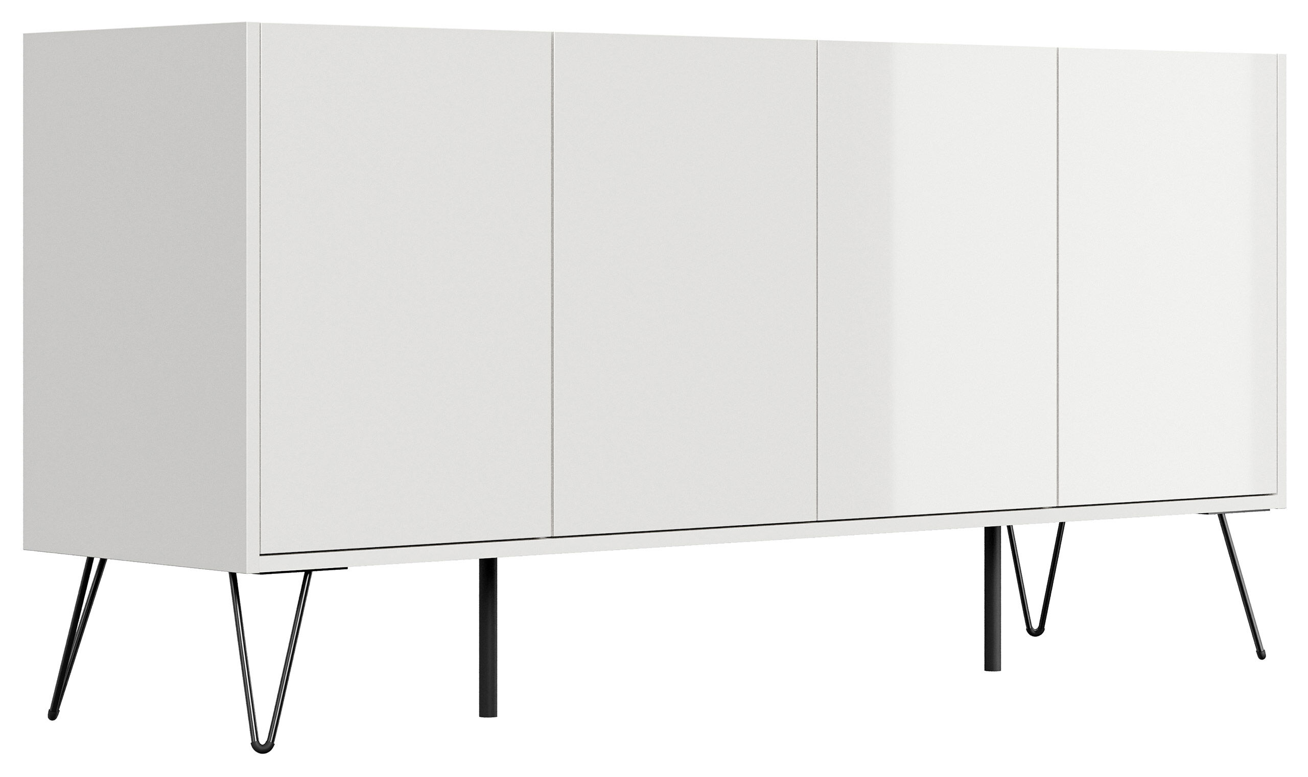 Raumwunder XL Sideboard Kommode Maxim 155cm stehend 4 Türen Weiß hochglanz