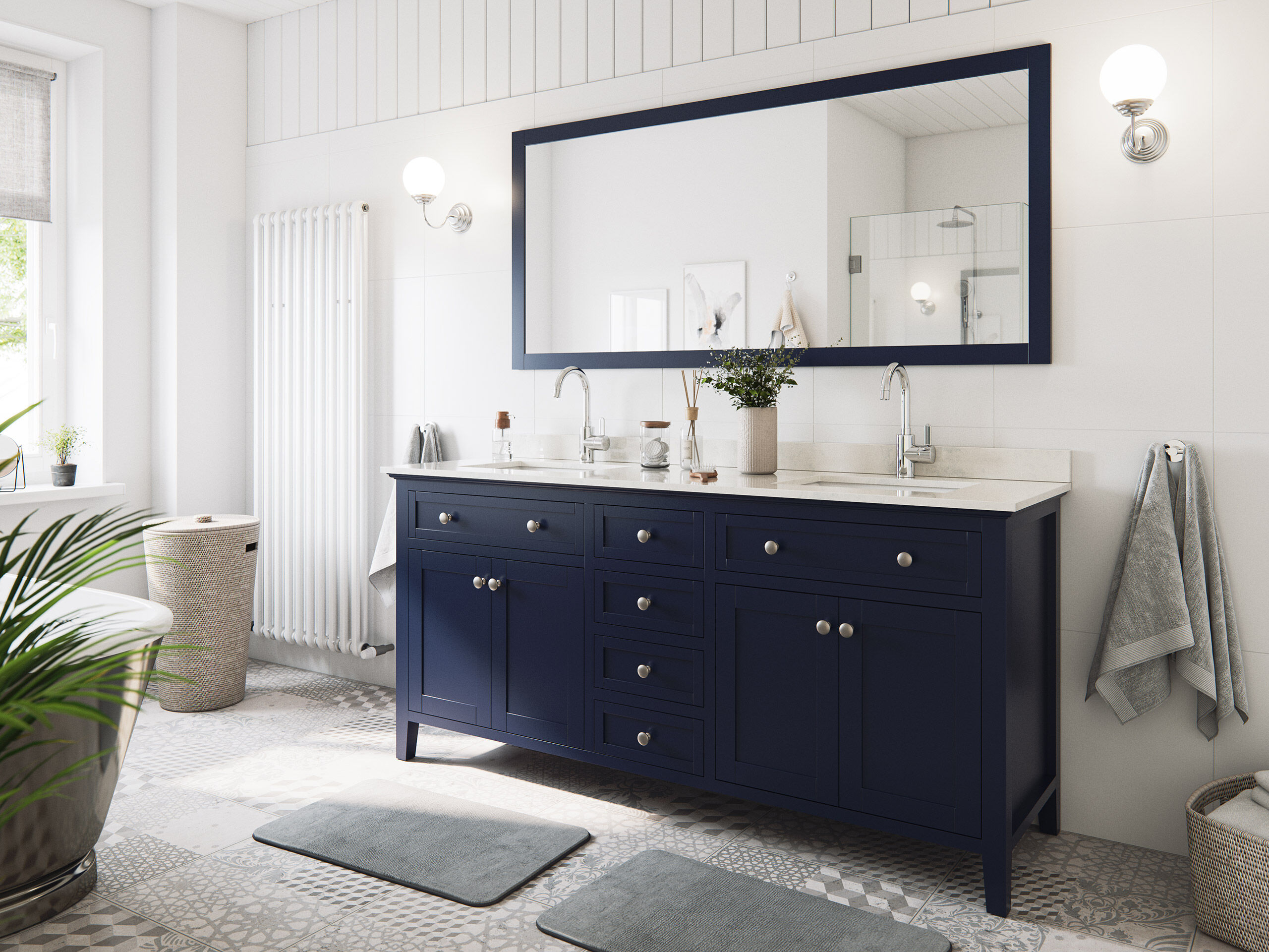 Landhaus Badmöbel-Set 2tlg Postigo 180 Quarz Carrara montiert blau lackiert 