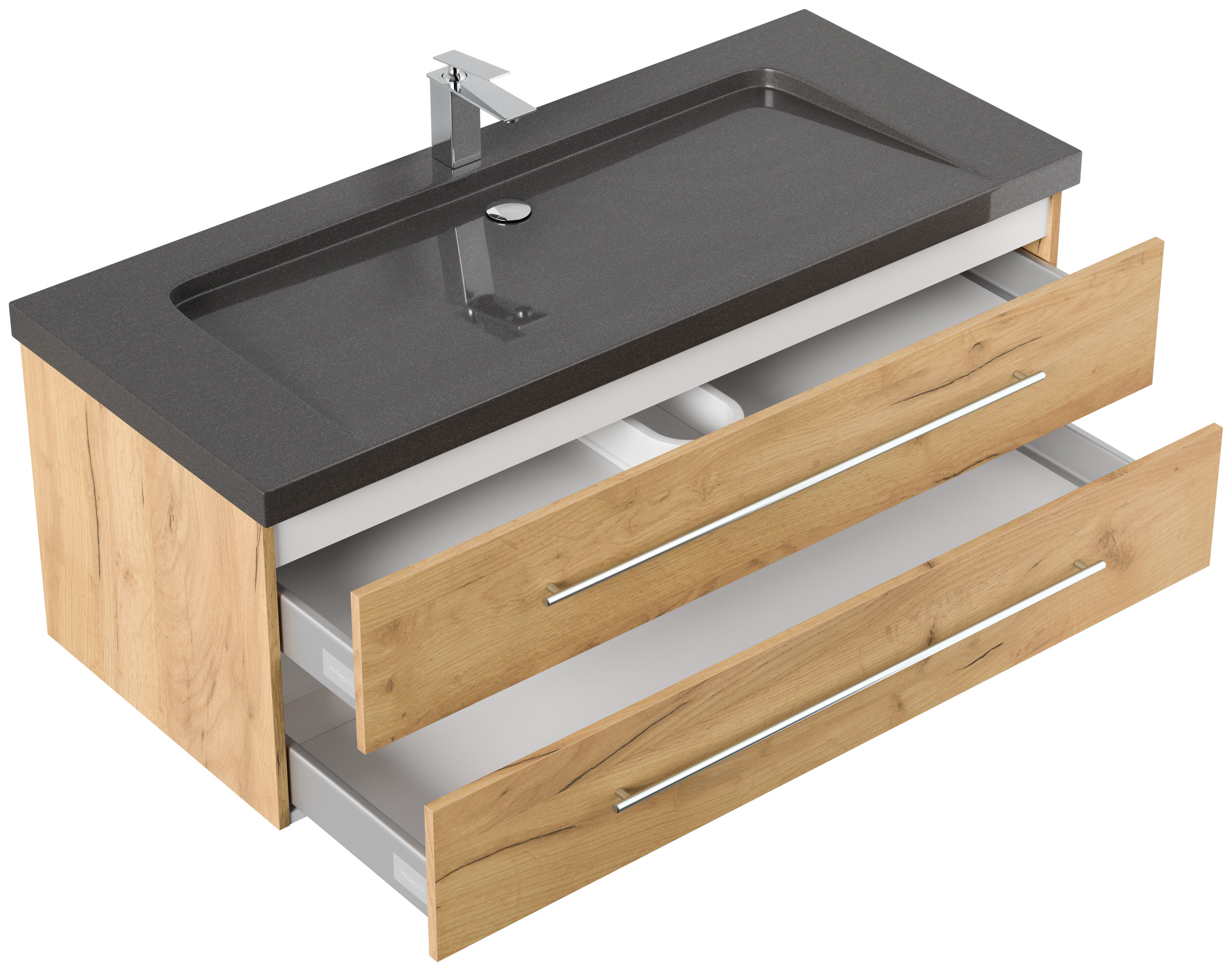 Badmöbel Granit India Black Damo 130 cm 1 Hahnloch SoftClose grafit