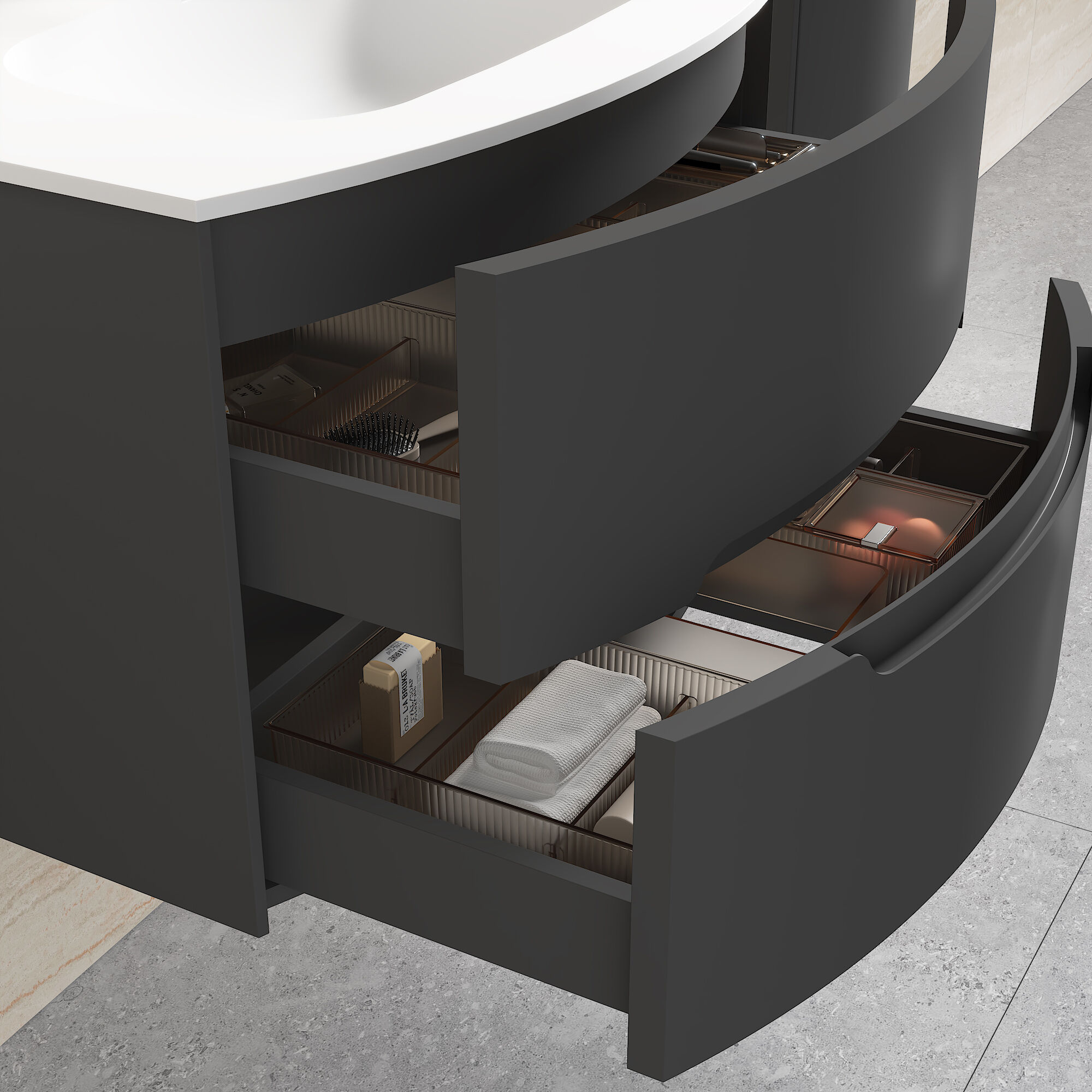 Badmöbel Set Riva 3tlg. 80 cm mit Spiegelschrank montiert grafit matt