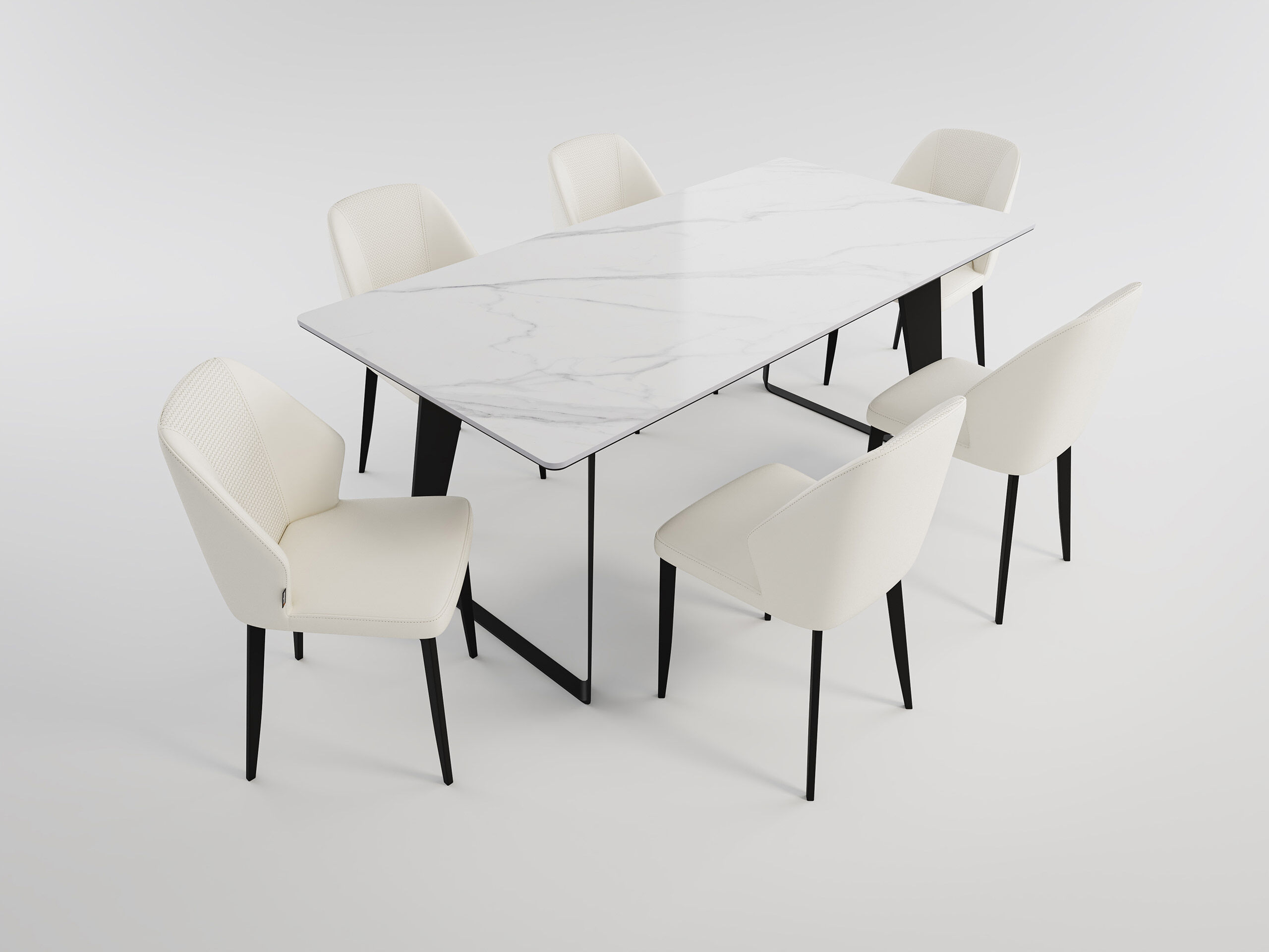 Esstisch Set FLORINT 180 schwarze Keramikplatte mit 6 Stühlen Kunstleder