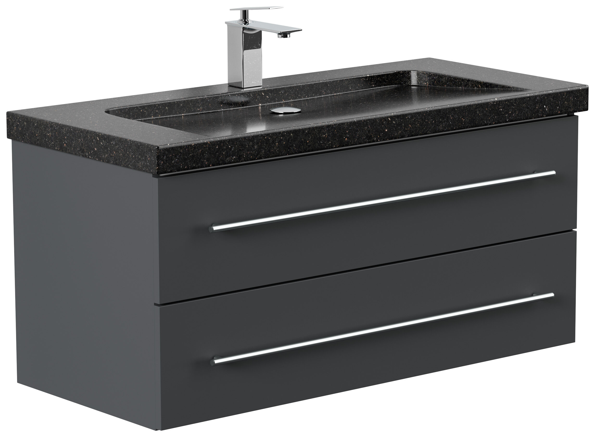 Badmöbel Granit Galaxy Black Damo 100 cm 1 Hahnloch SoftClose grafit
