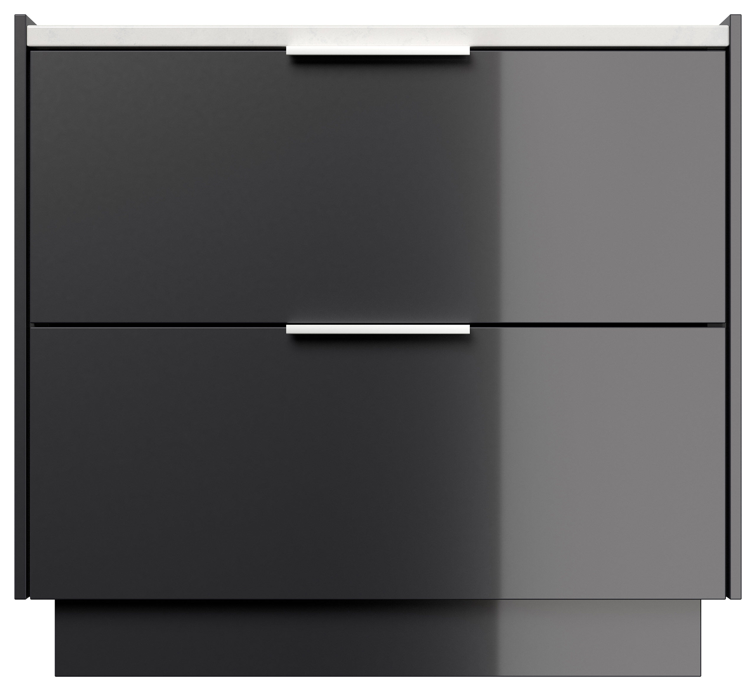 Design Nachttisch Kommode Artem 60cm, Quarztop, 2 Softeinzüge lackiert Weiß Hgl