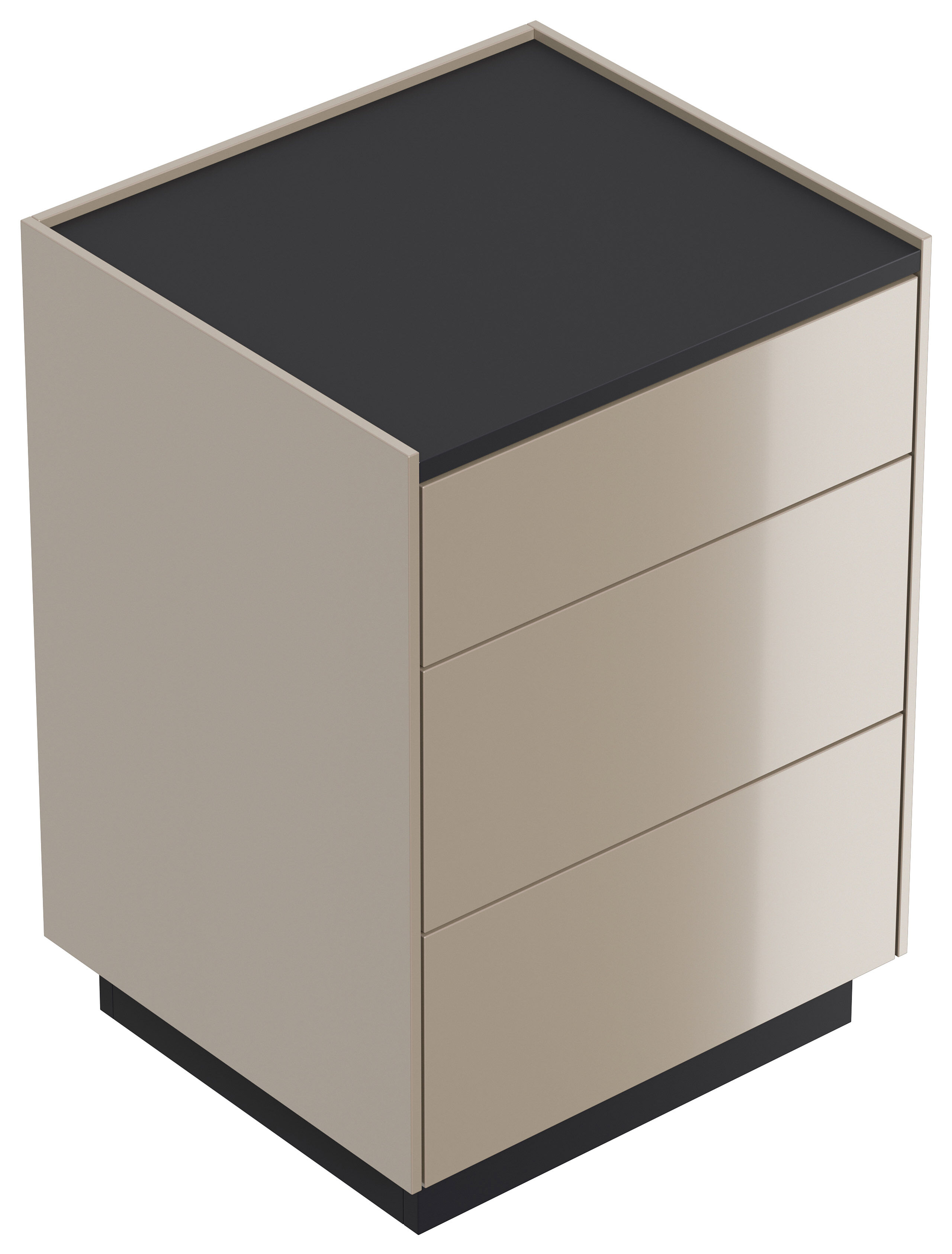 Nachttisch Kommode Lux M 50cm, 3 Pushauszüge lackiert Grafit für Boxspringbett