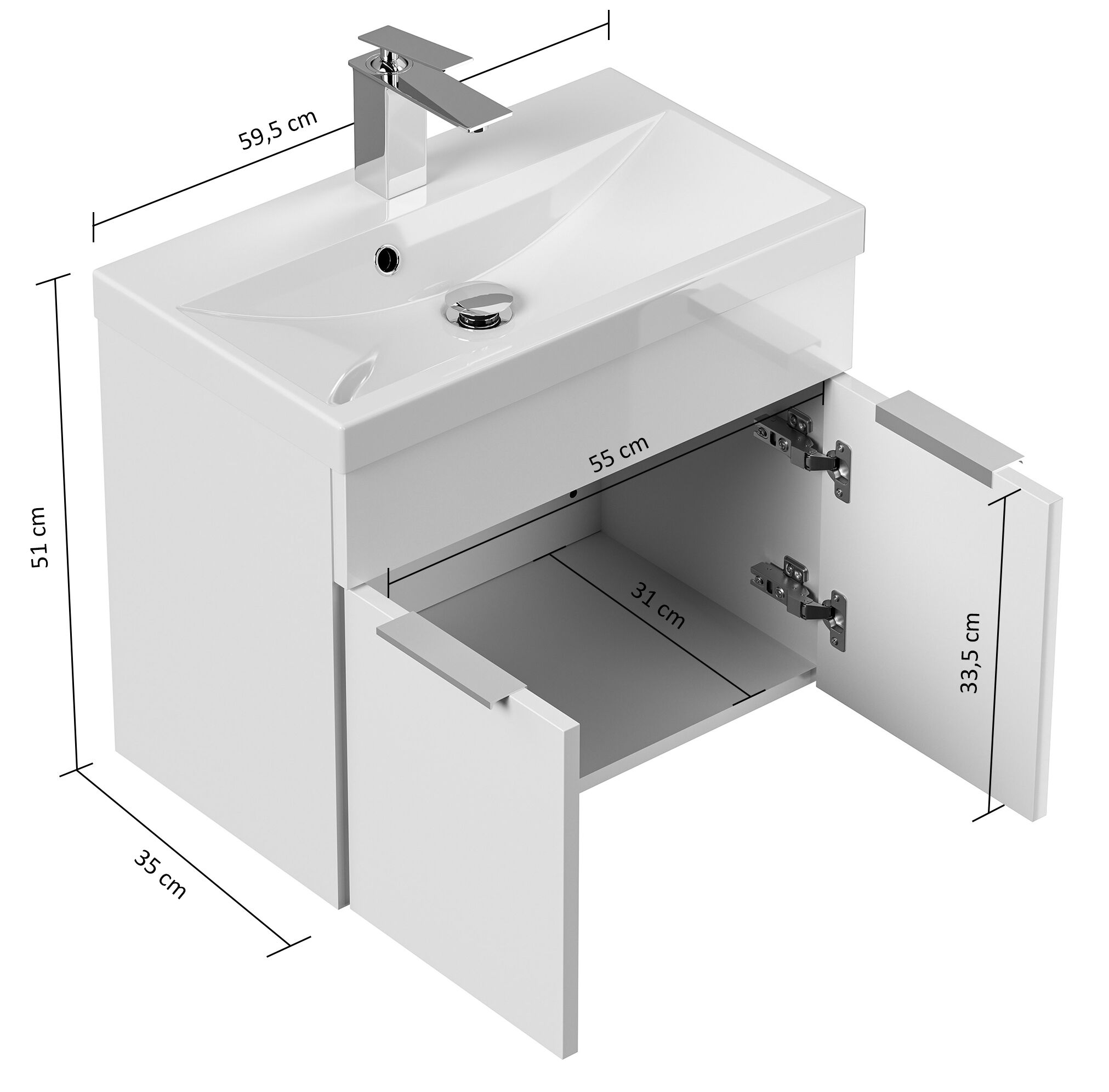 Badmöbel-Set Slimline Vega 2tlg mit Spiegel SoftClose weiss hochglanz/weiss matt
