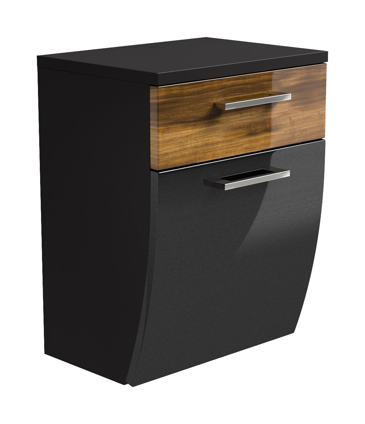 Unterschrank Rima 40 cm rund Walnuss hochglant/Grafit hochglanz
