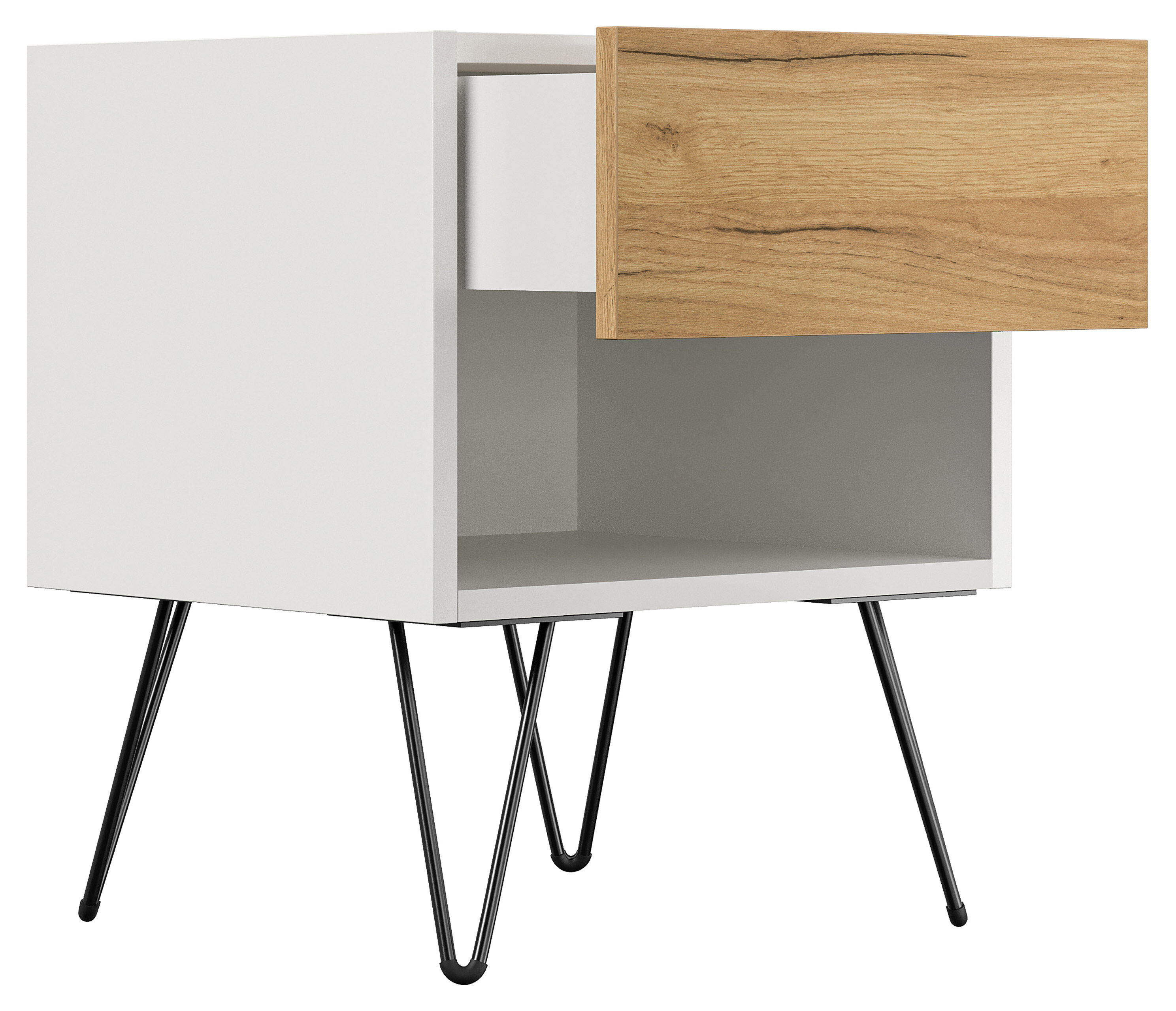 2er Set Nachttisch Dion 40cm SoftClose stehend Weiß & Eiche Front