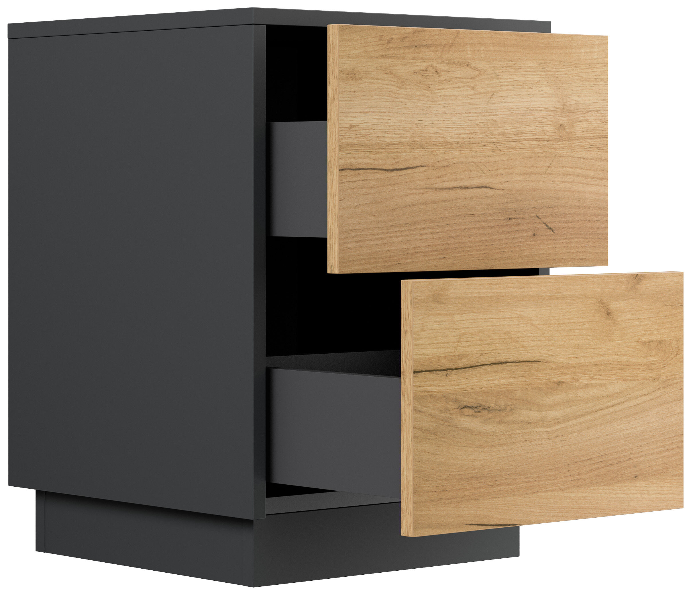Design Nachttisch Concepto S 40cm stehend, 2 Pushauszüge Grafit Eiche