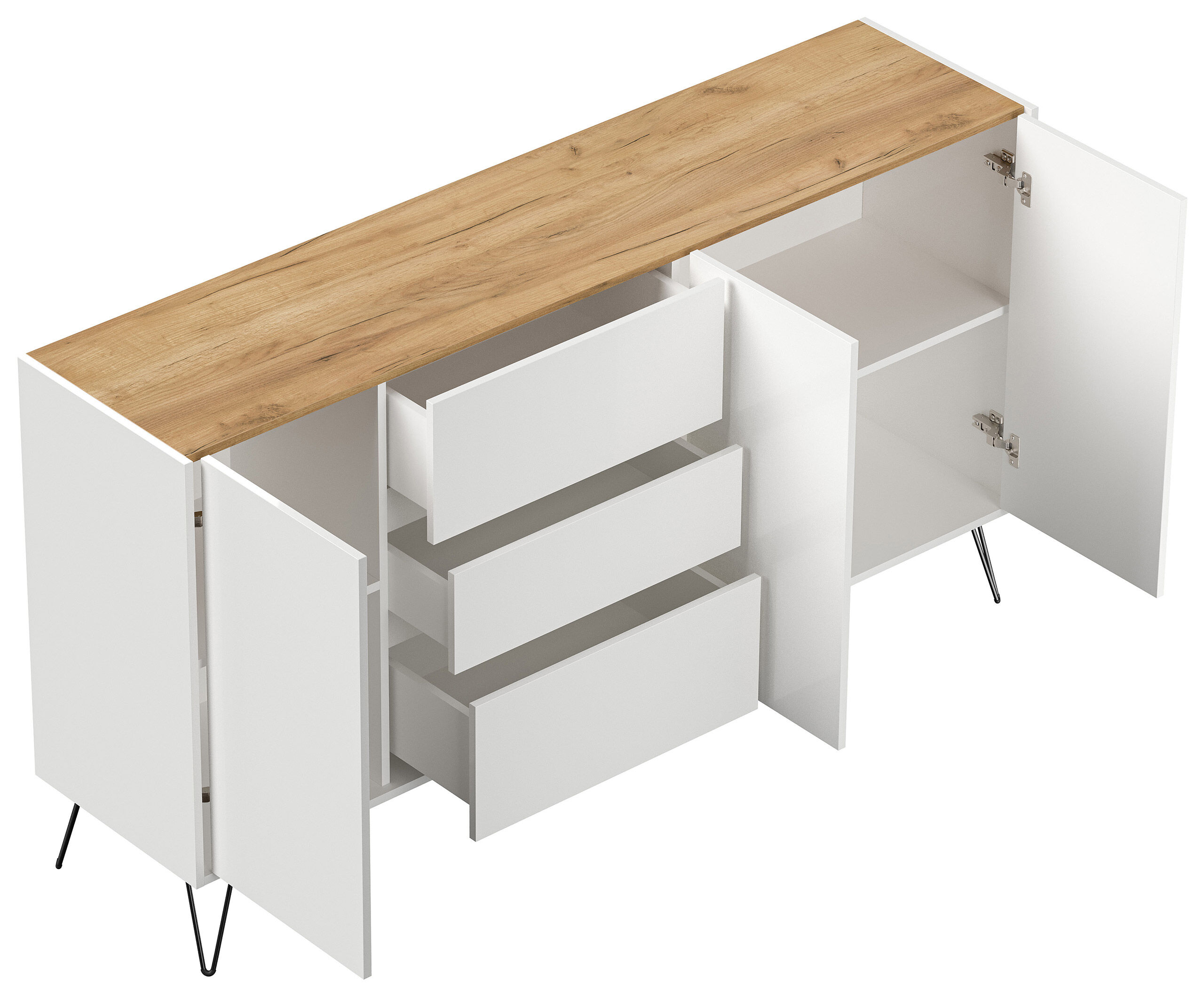 Design Sideboard Kommode Zuma 180cm Greifraum 3 SoftClose 3 Türen Weiß hochglanz
