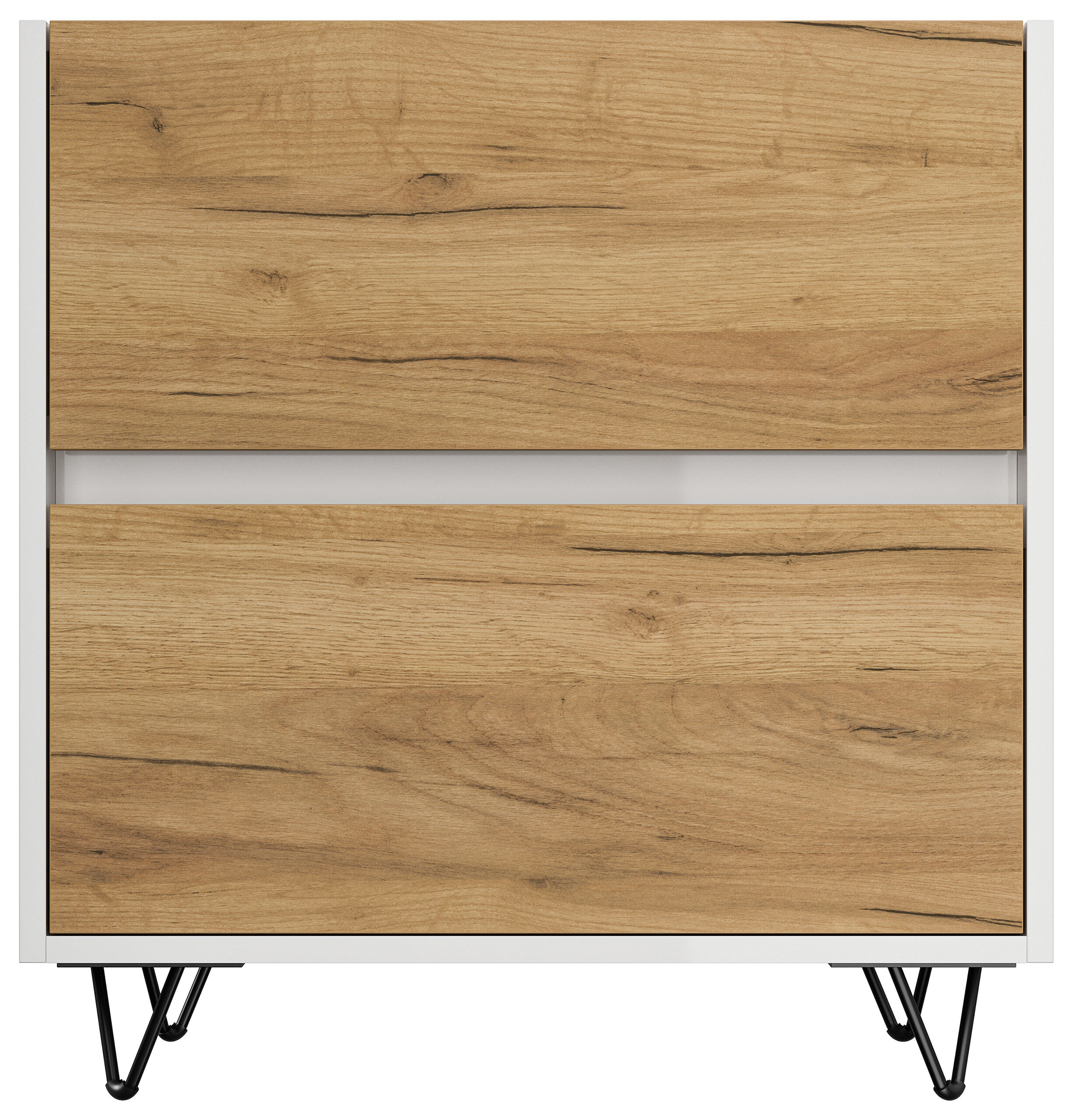 Nachttisch Kommode You 60cm 2 SoftClose stehend Weiß & Eiche Front