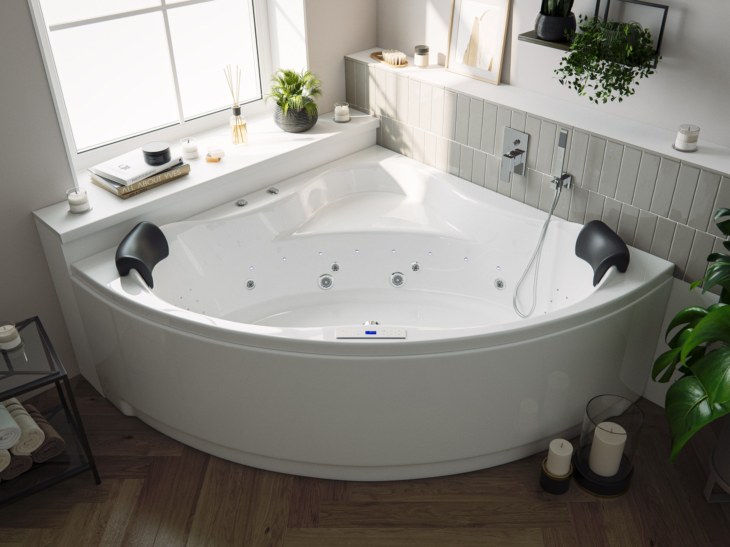 Deluxe Whirlpool Set ENJOY ULTRA mit 80 Düsen Befüllung Überlauf 150x150x59 cm