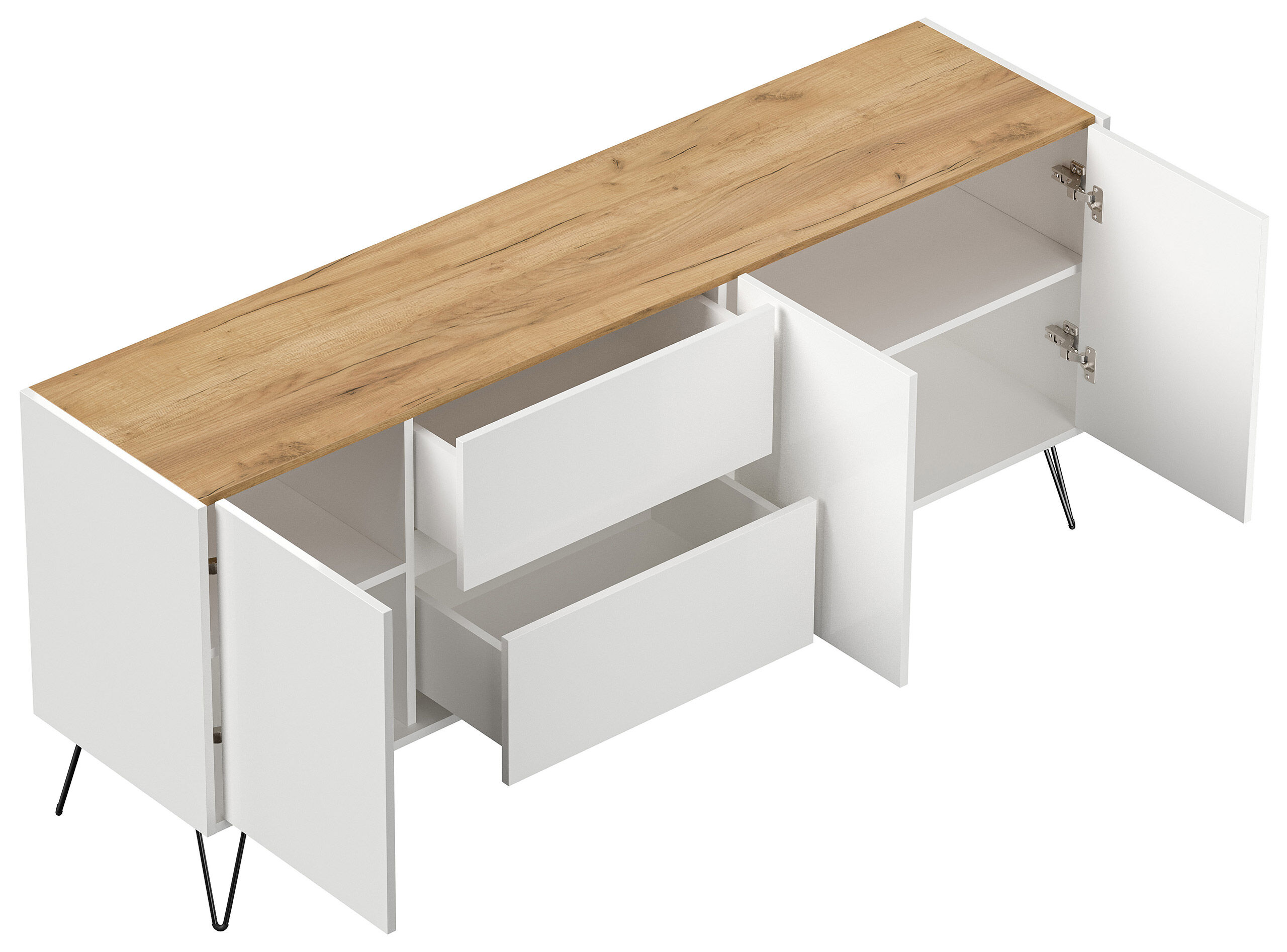 Raumwunder XL Sideboard Kommode Pharo 180cm 2 SoftClose 3 Türen Grafit/Eiche Top