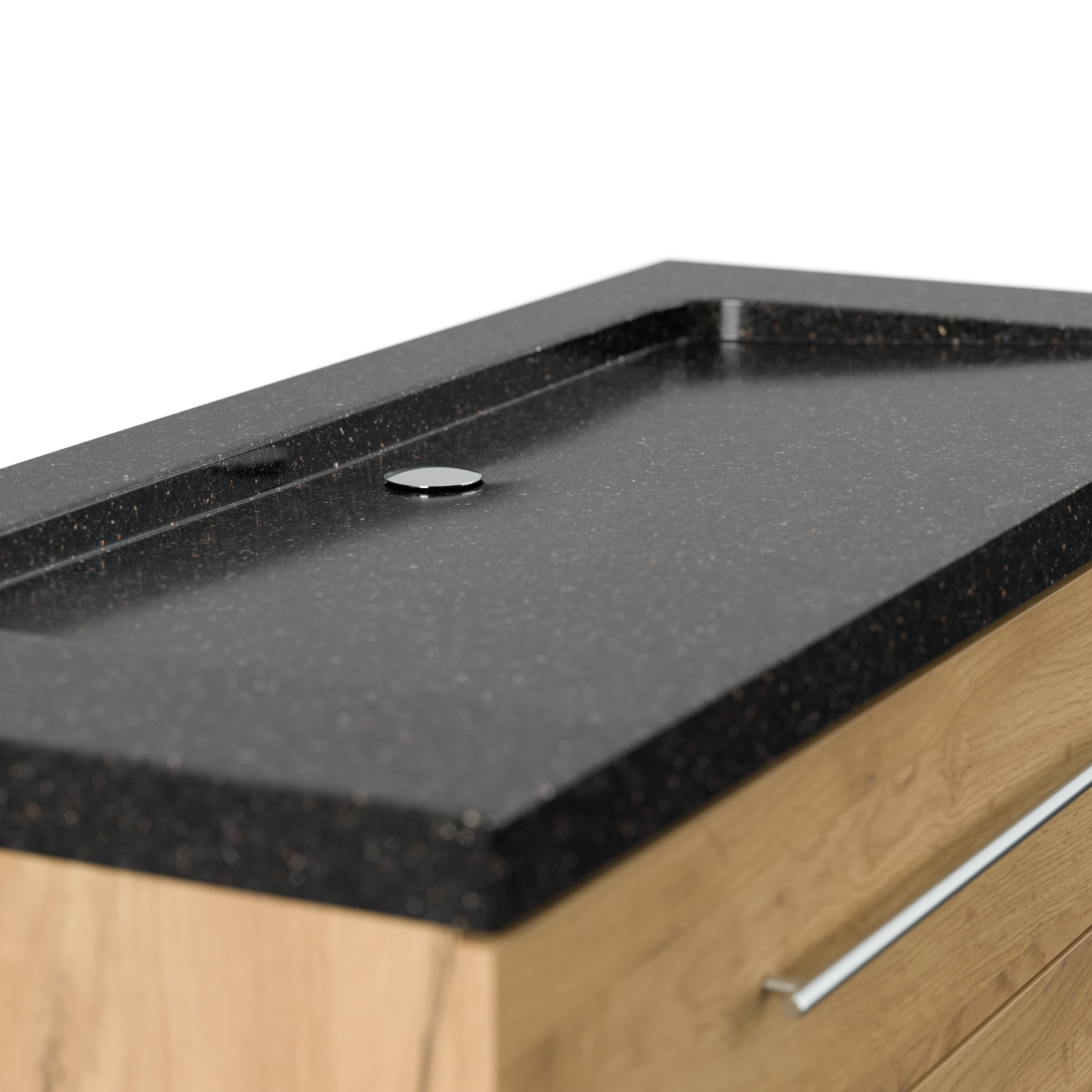 Badmöbel Granit Galaxy Black Damo 130 cm ohne Hahnloch SoftClose weiß hochglanz