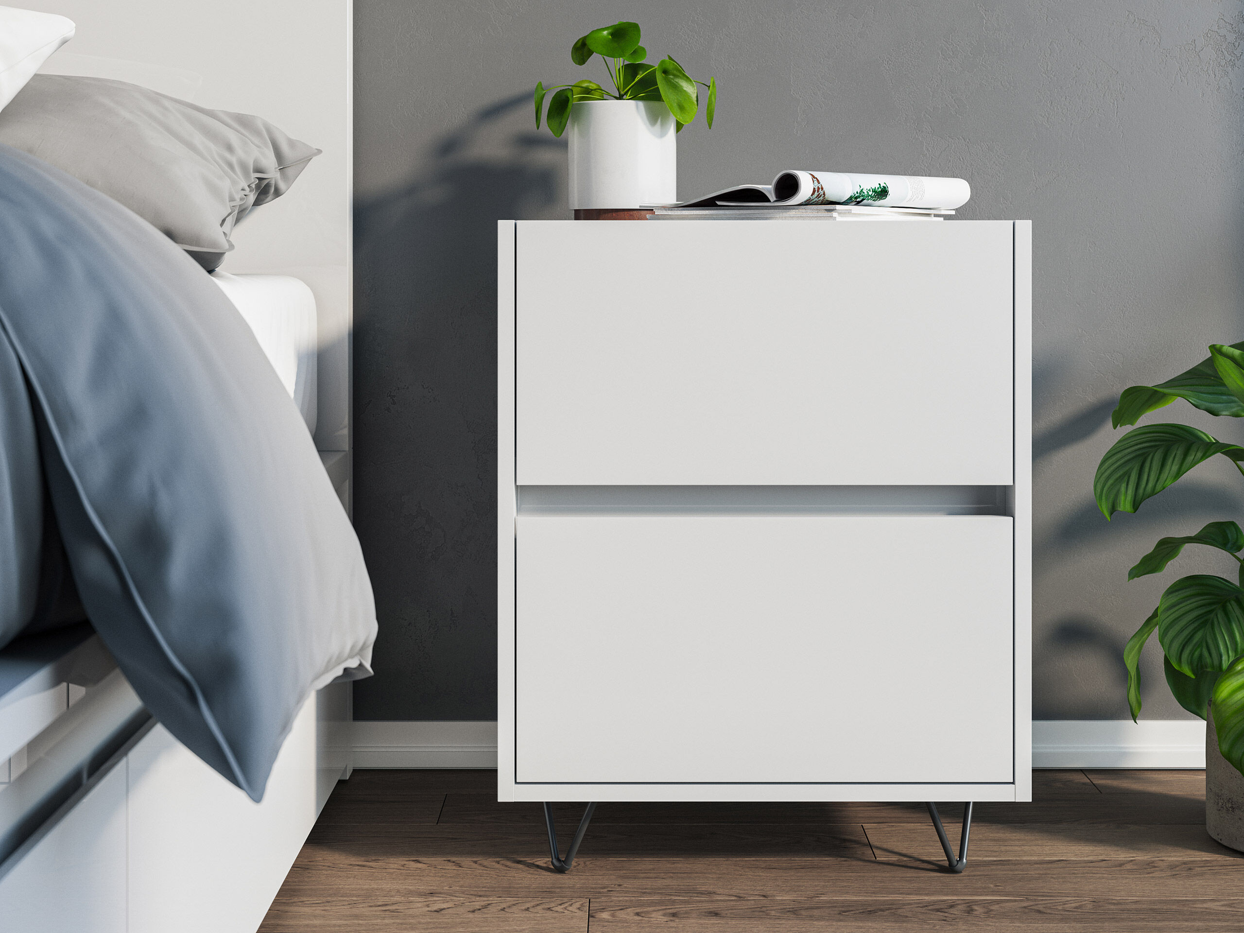 Nachttisch Yako 50cm 2 SoftClose-Einzüge stehend Weiß Hgl | Weiss hochglanz
