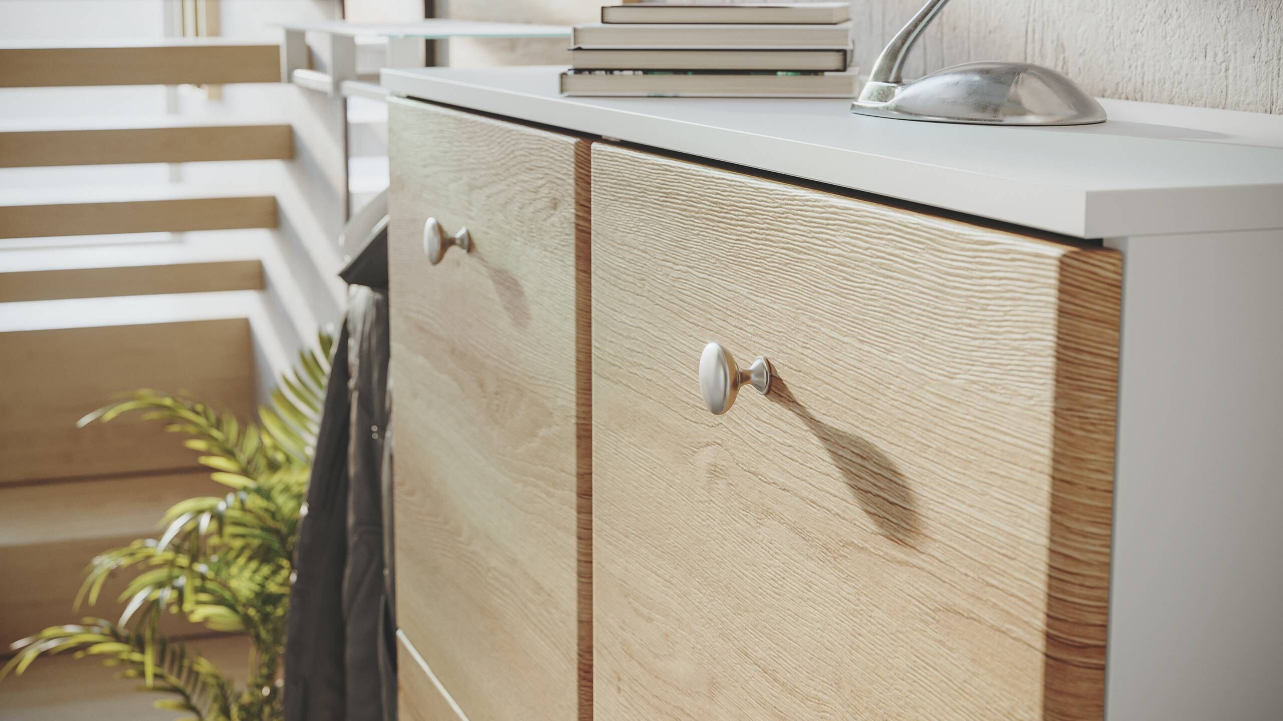 Garderobe Set 106 Visalia 3 tlg Schuhschrank 8 Klappen 32 Paar Weiss-Eiche