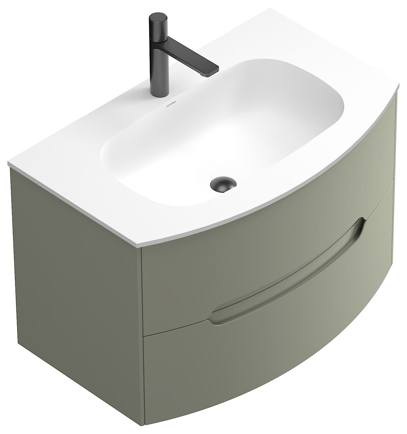 Badmöbel Riva & Waschtisch 80 cm SoftClose montiert grün matt