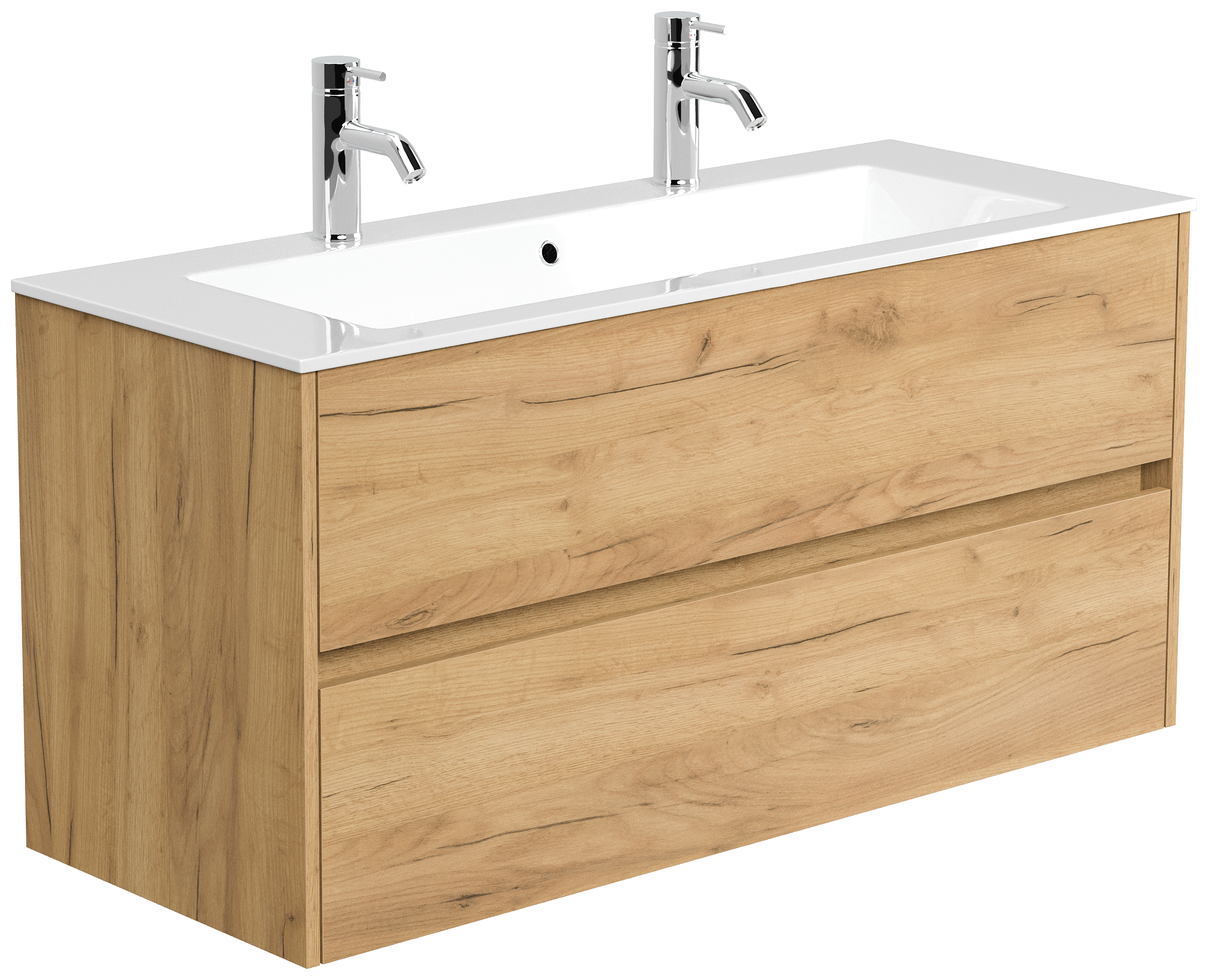 Doppelbadmöbel Taifun mit Waschtisch 120 cm 2 Greifraum SoftClose Auszüge eiche