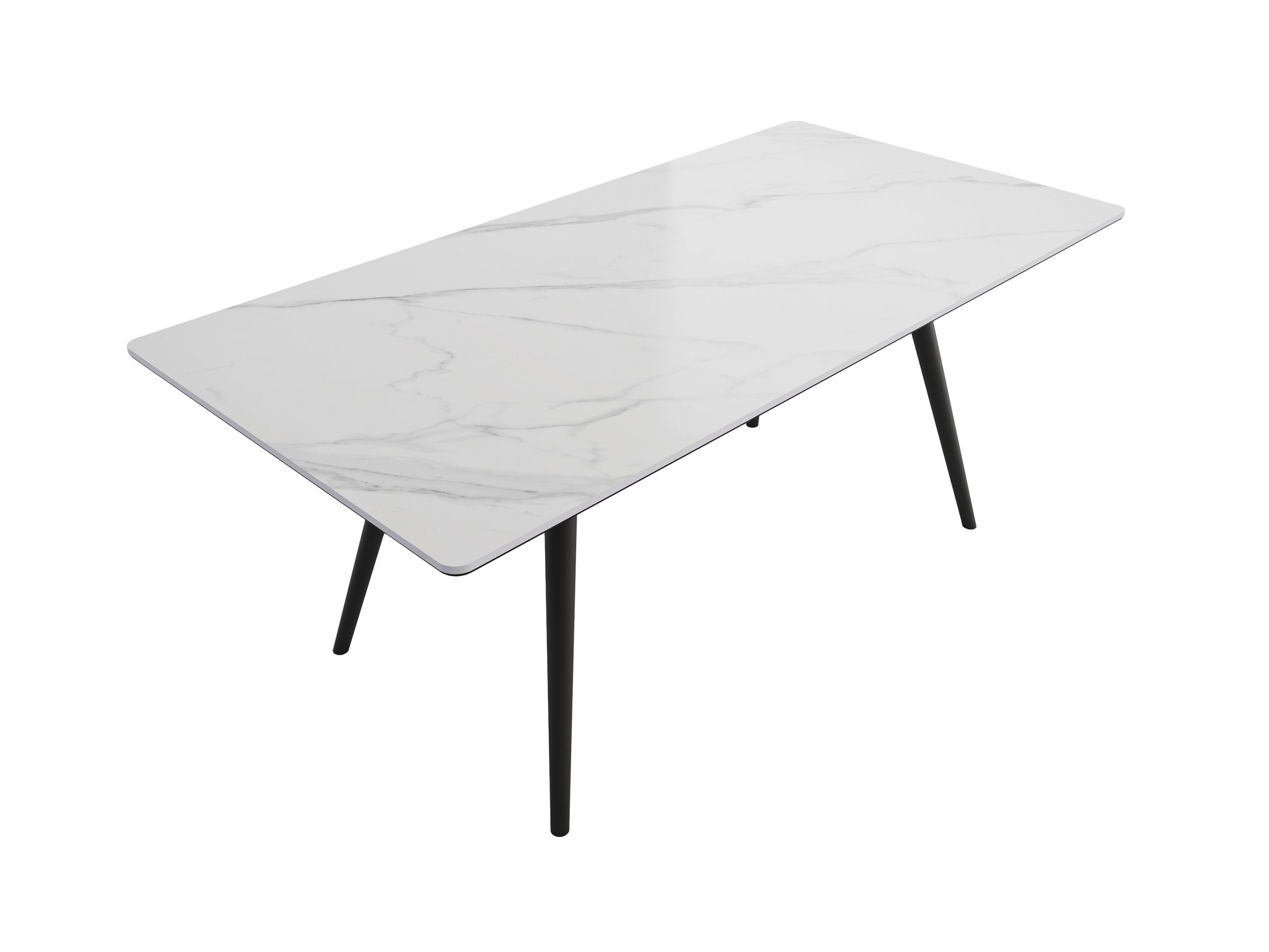 Esstisch 180x90cm weiße Keramikplatte schwarze konische Tischbeine