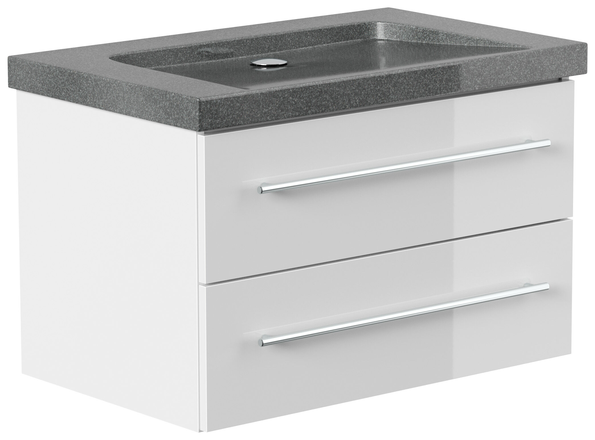 Badmöbel Granit G654 Damo 75 cm ohne Hahnloch SoftClose weiß hochglanz