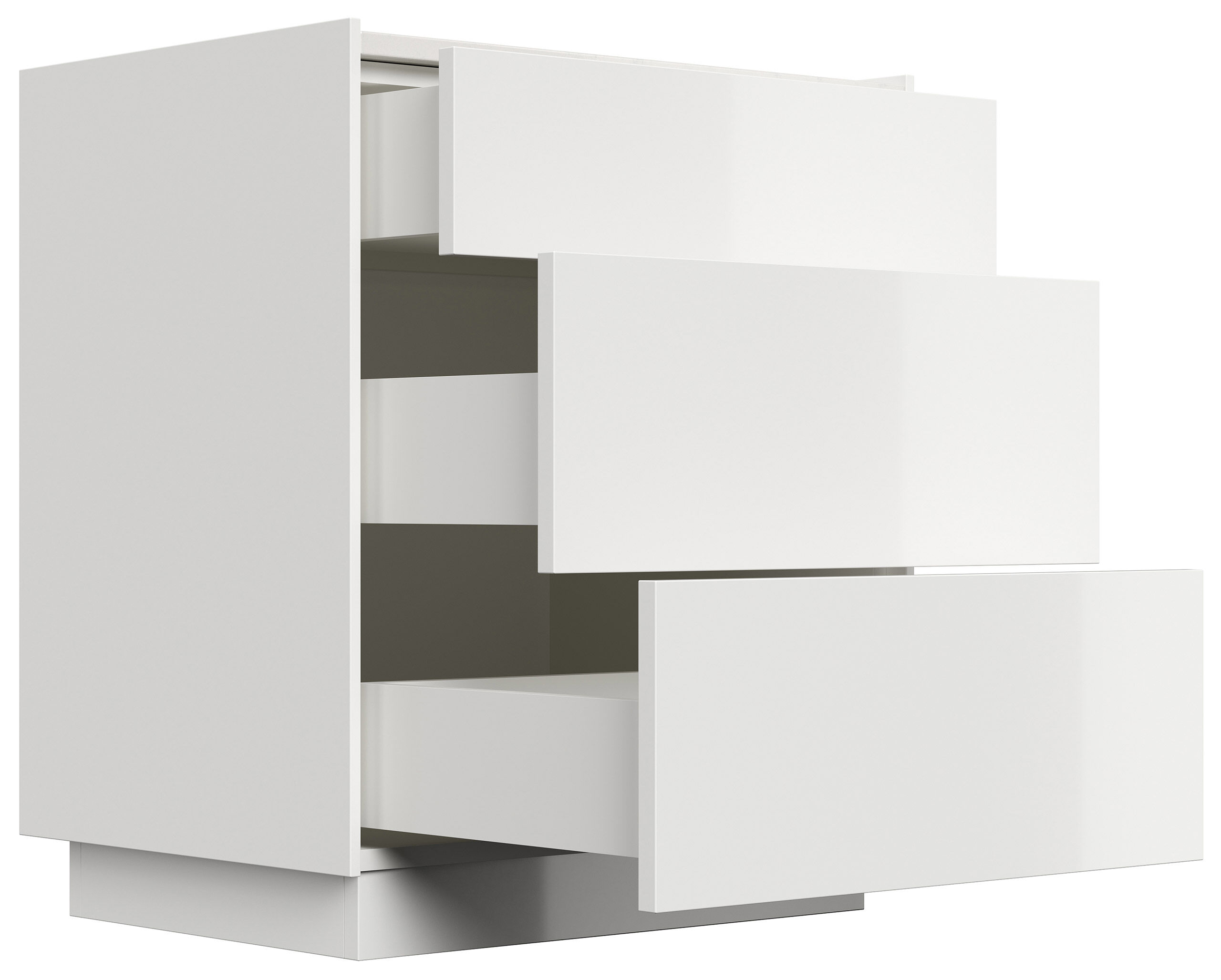 Design Nachttisch Kommode Lux L 60cm, Quarztop, 3 Pushauszüge lackiert Weiß Hgl