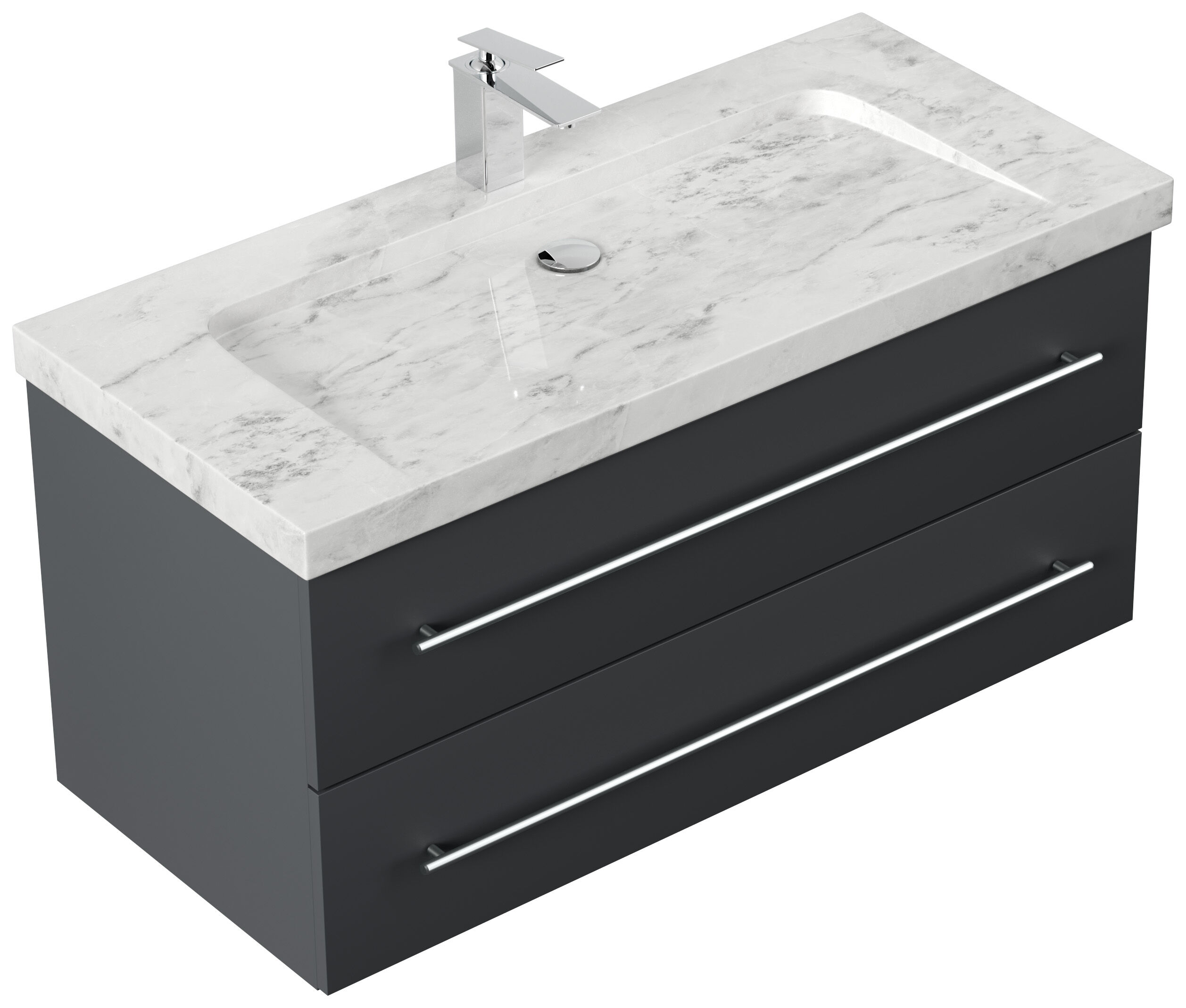 Badmöbel Marmor Carrara White Damo 100 cm 1 Hahnloch SoftClose grafit