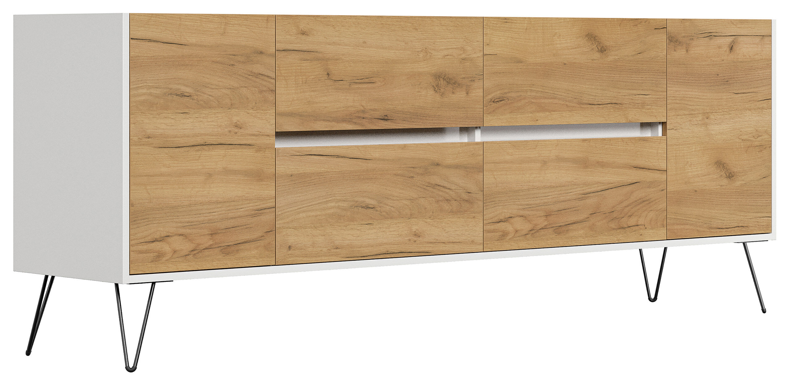 Raumwunder XXL Sideboard Heros 200cm 4 SoftClose 2 Türen Weiß/Eiche Front