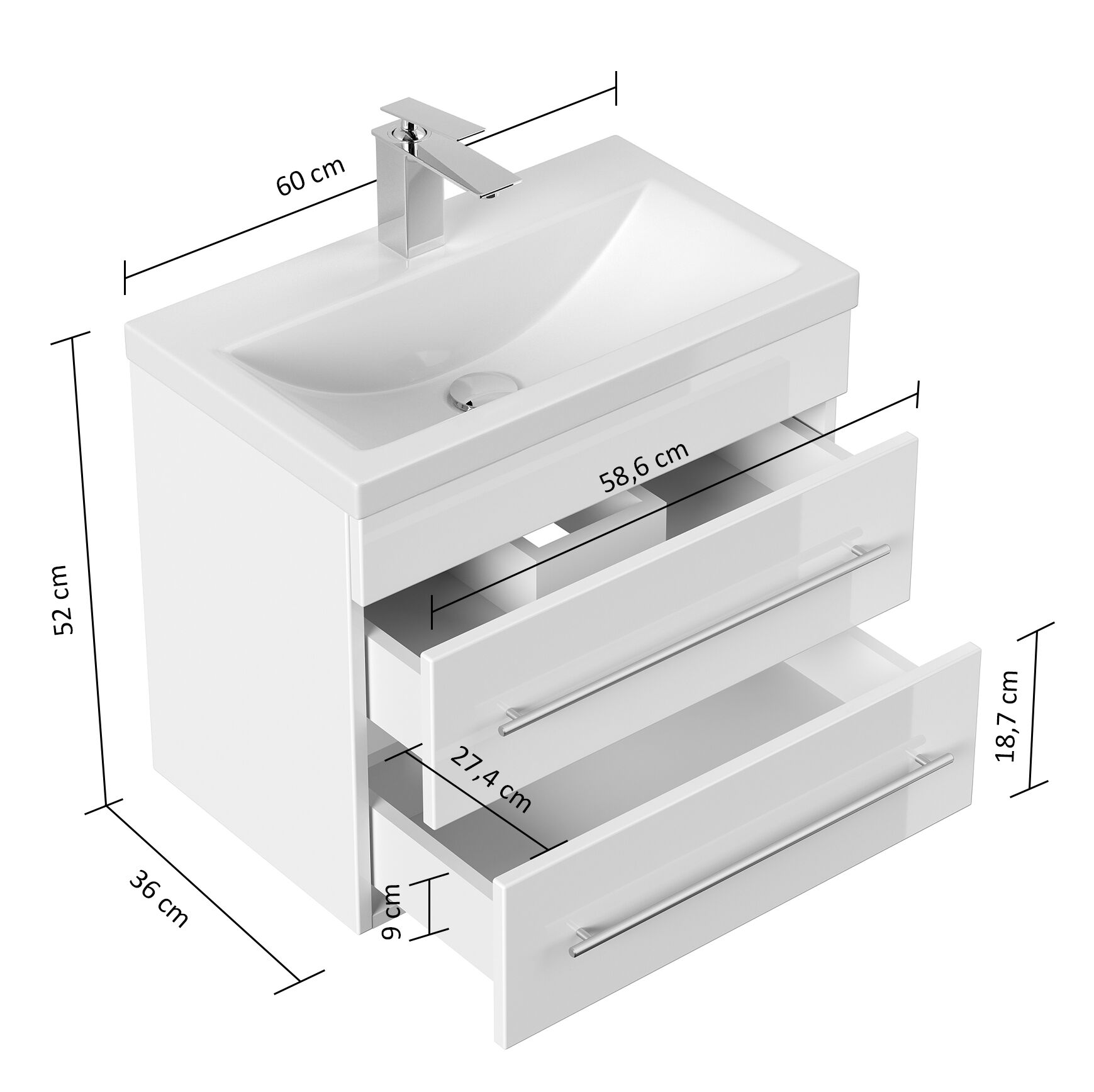 Badmöbel Mars 600 SlimLine SoftClose silbereiche