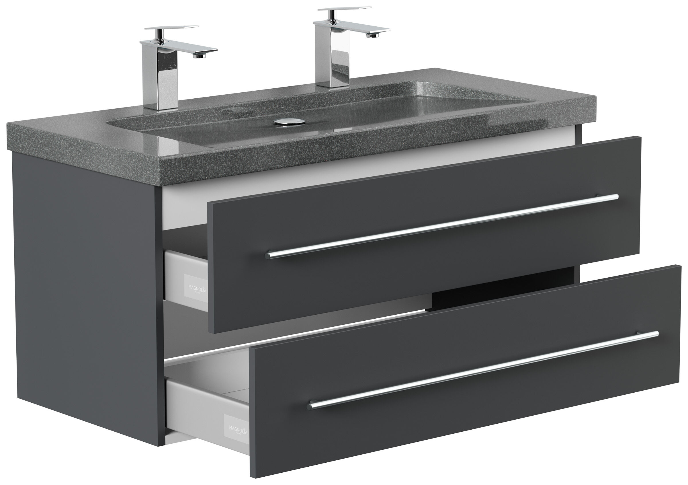 Badmöbel Granit G654 Damo 100 cm 2 Hahnlöcher SoftClose weiß hochglanz