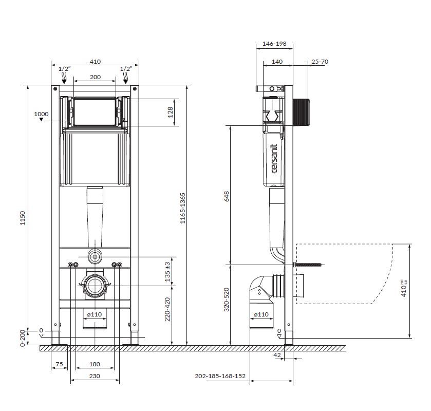 Vorwandelement für Wand-WC mit 2-Mengen-Spülkasten 40 cm