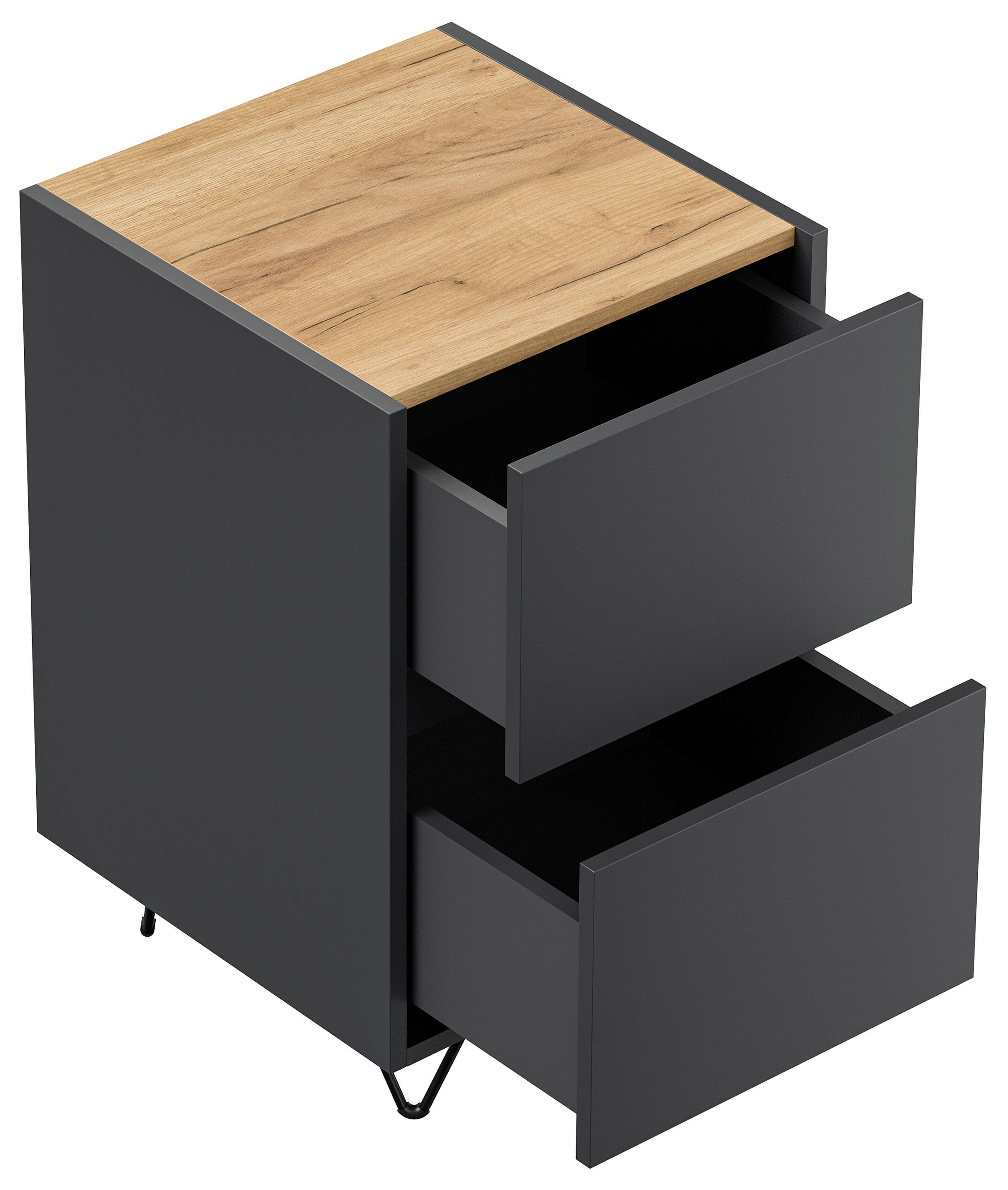 Nachttisch Yako 40cm 2 SoftClose stehend Weiß & Eiche Top