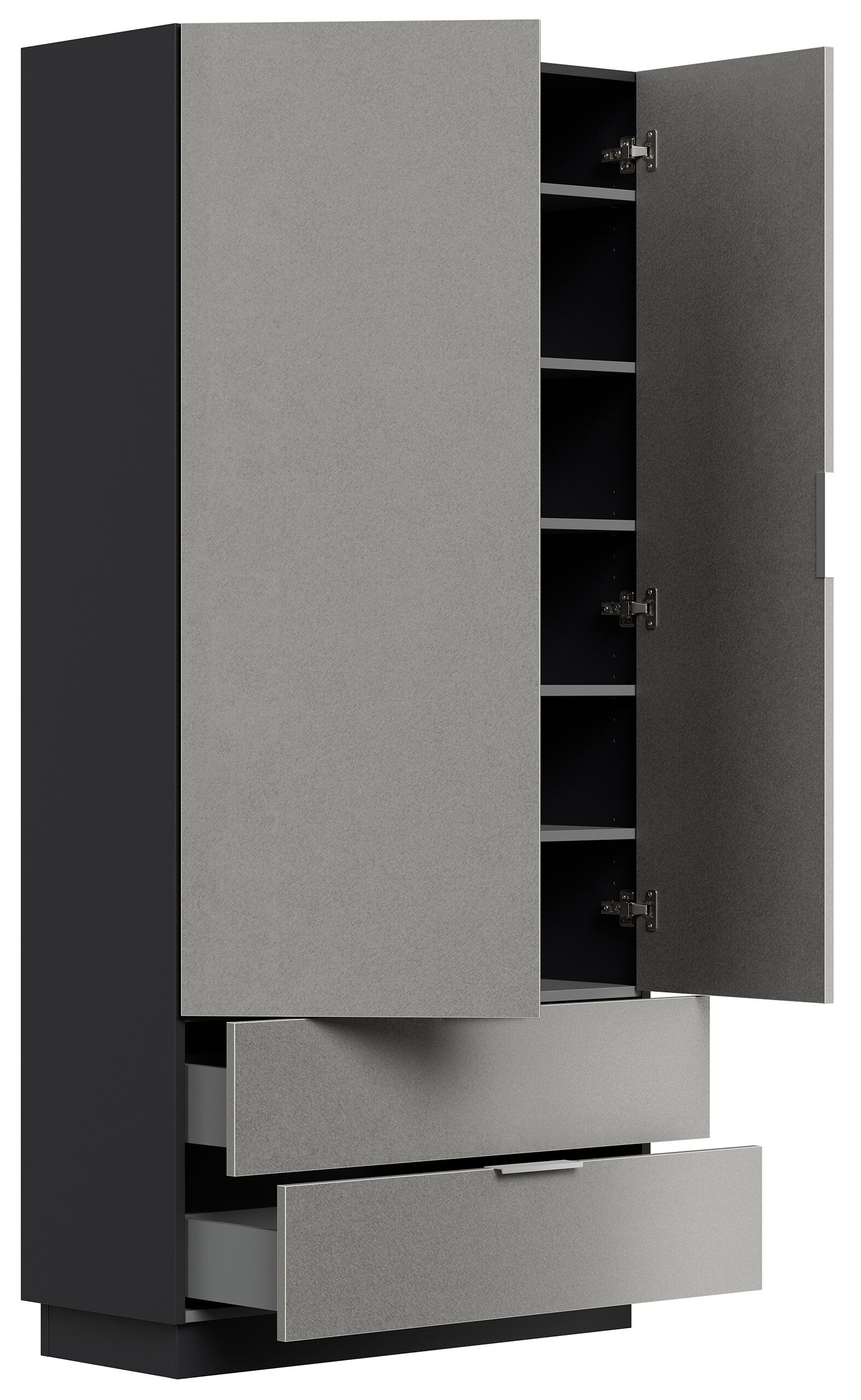 Schuhschrank Castello-L Spiegeltür 2 Softeinzüge 30 Paar Creme-Grafit
