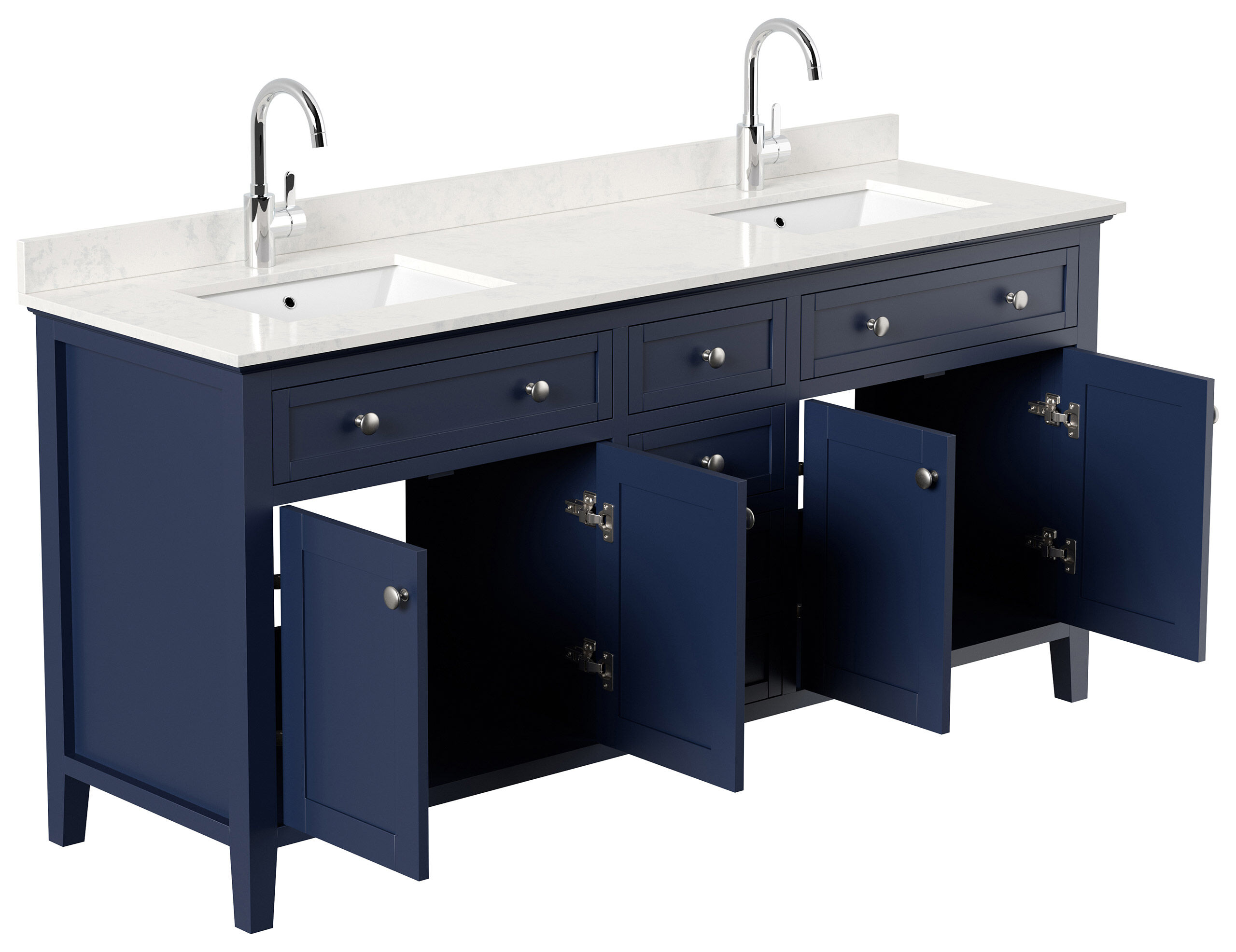Landhaus Badmöbel-Set 2tlg Postigo 180 Quarz Carrara montiert blau lackiert 