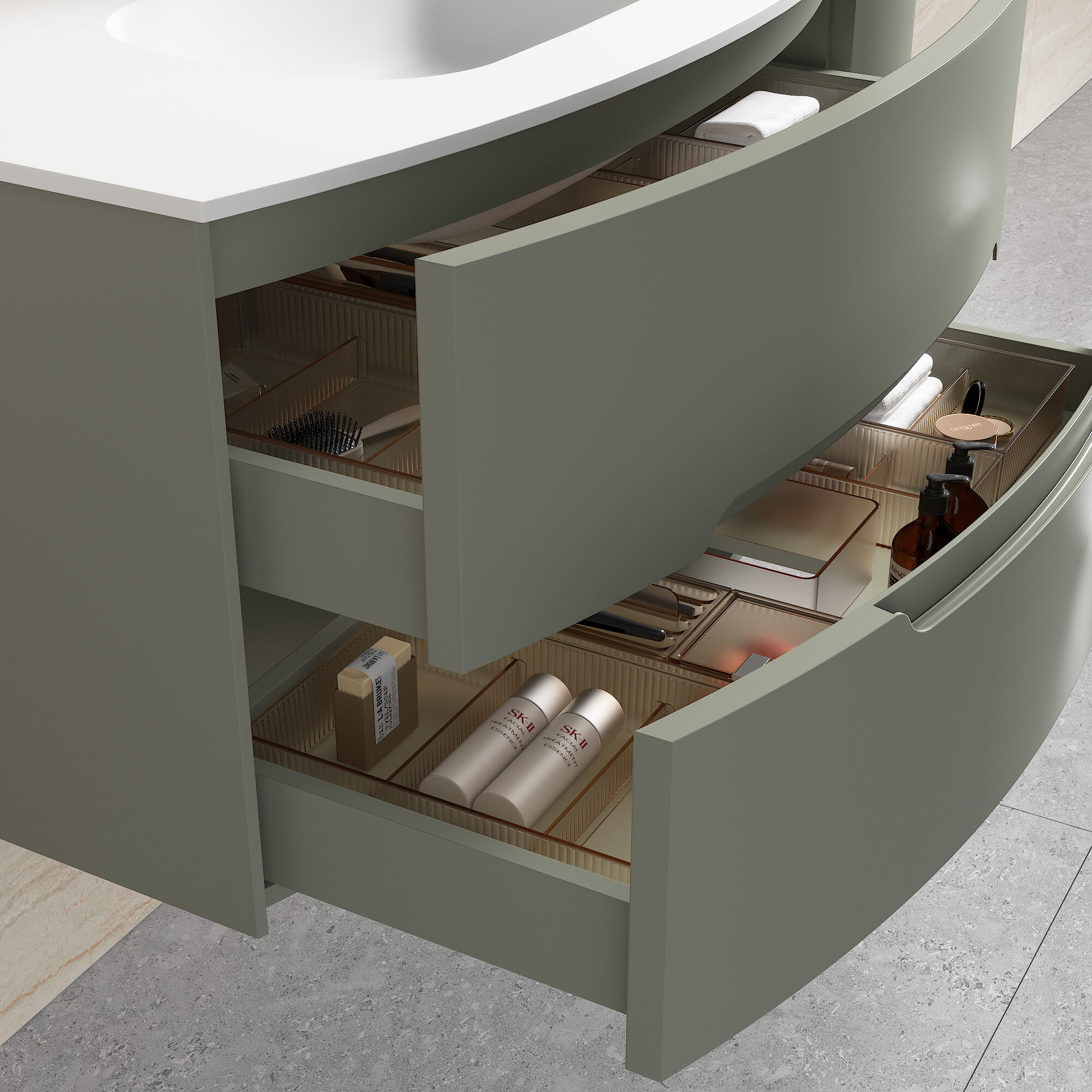 Badmöbel Set Riva 3tlg. 100 cm mit Spiegelschrank montiert grün matt