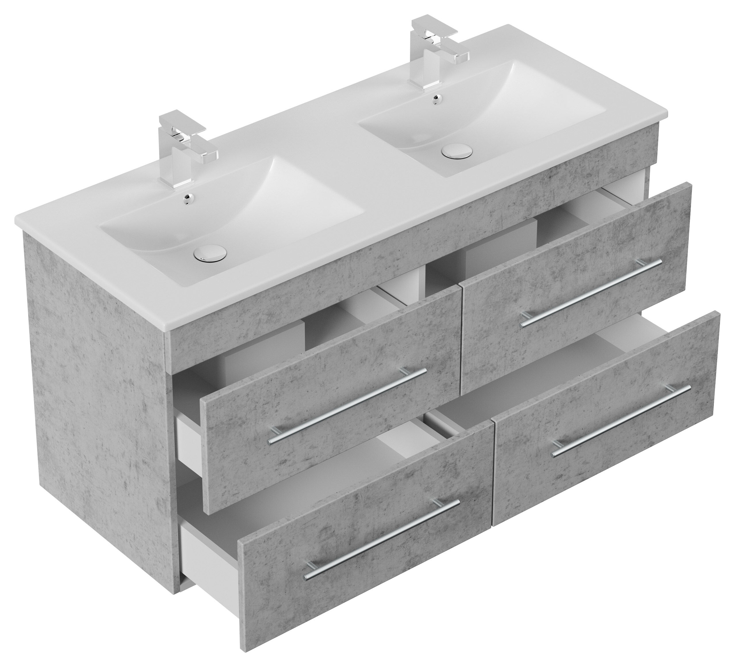 Badmöbelset Helios 4 tlg inkl Spiegelschrank, Hochschränke SoftClose beton