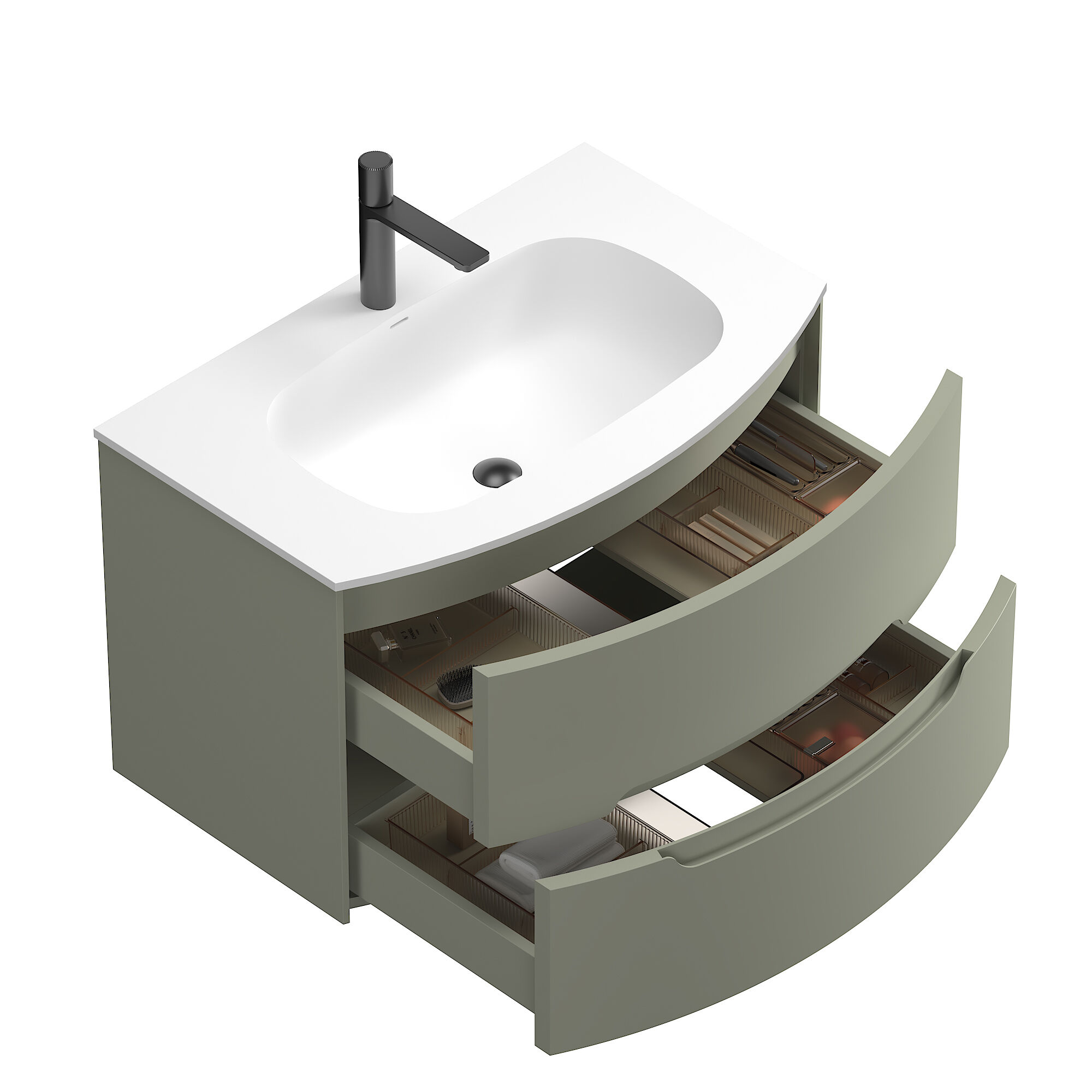 Badmöbel Riva & Waschtisch 80 cm SoftClose montiert grün matt