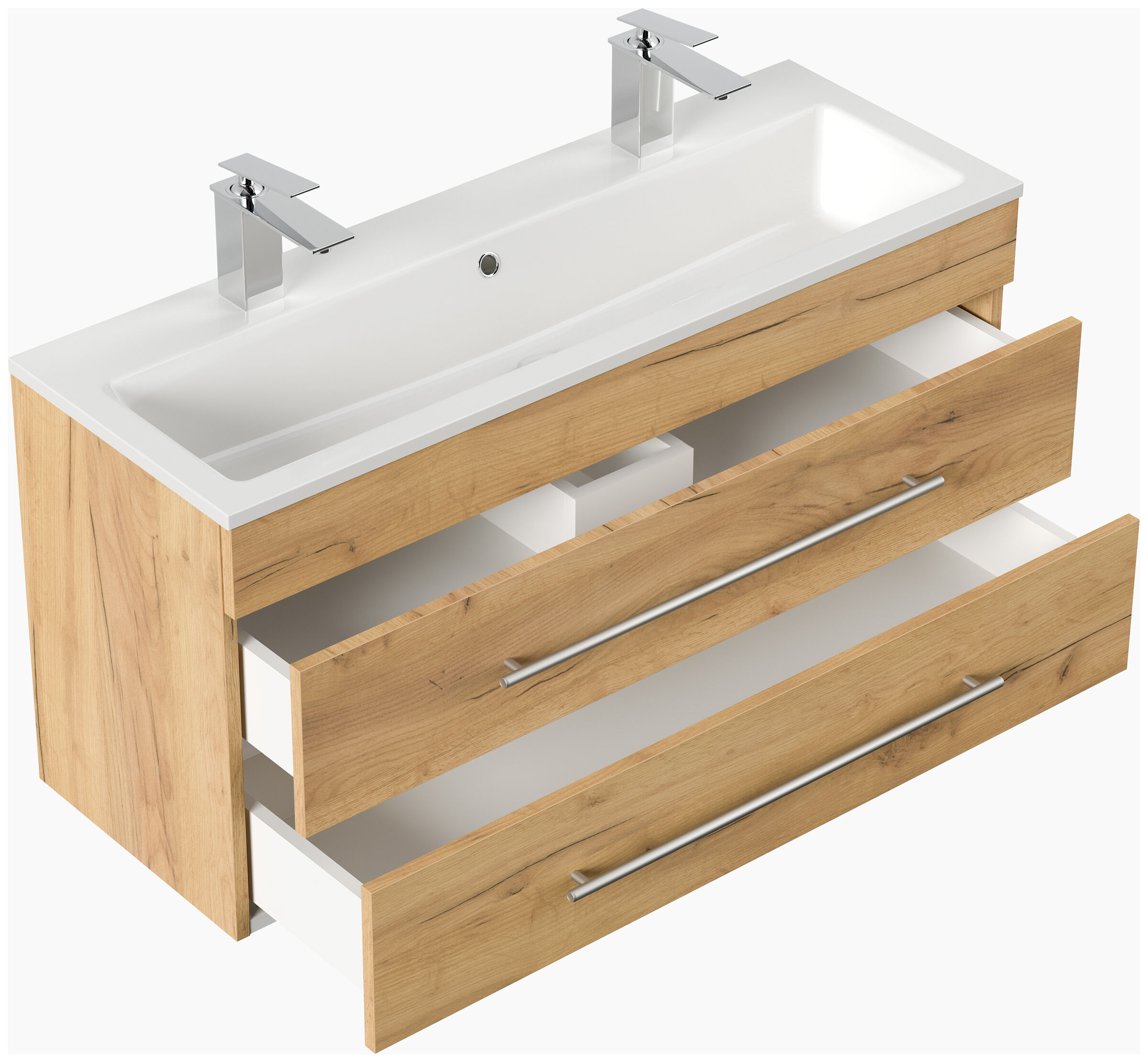 Badmöbel Mars 1000 2 Hahnlöcher 2-teilig mit LED Spiegel SlimLine grafit