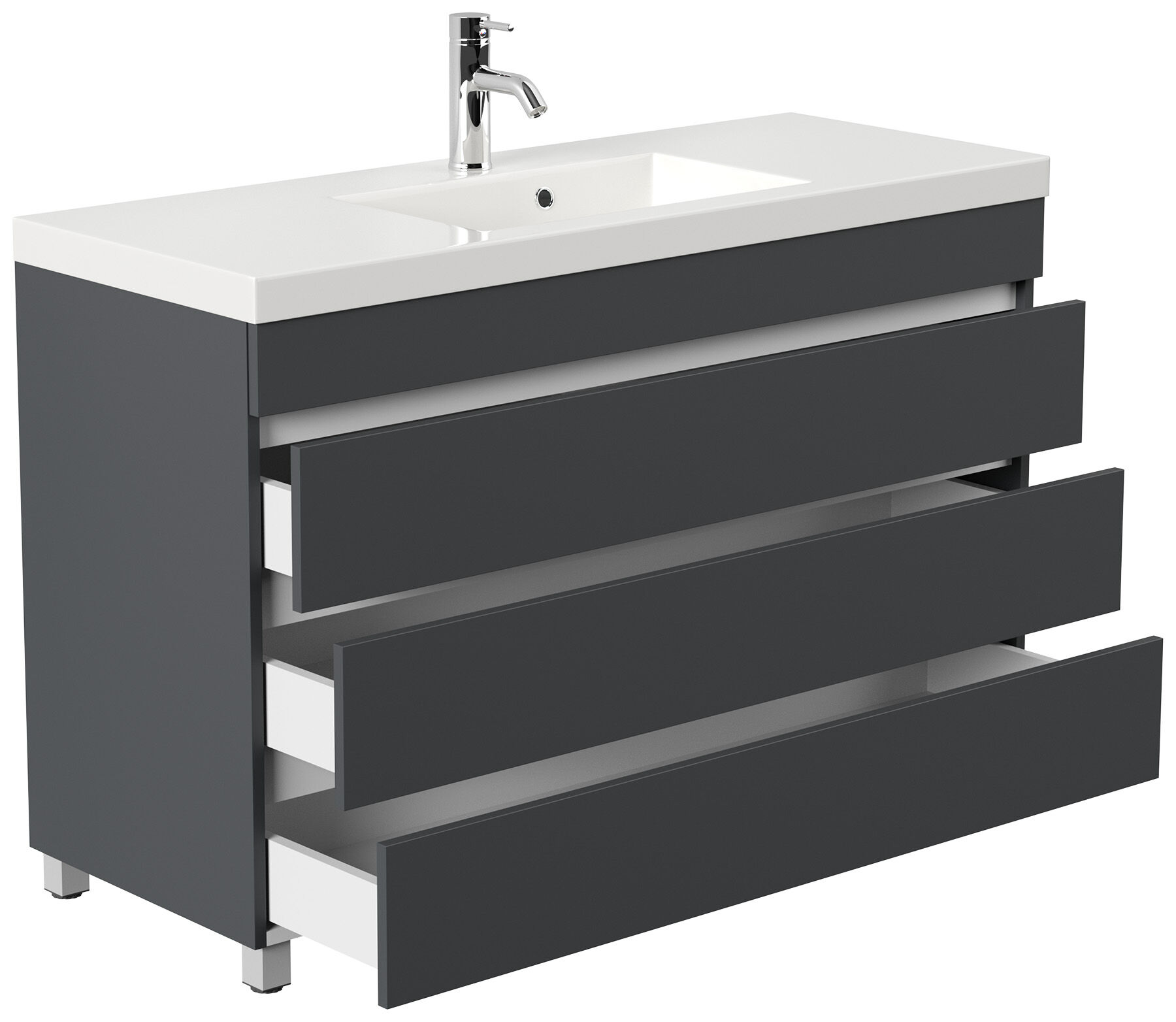 Stand Badmöbel GENEVA 120 SoftClose weiss hochglanz mit 3 grifflosen Schubladen