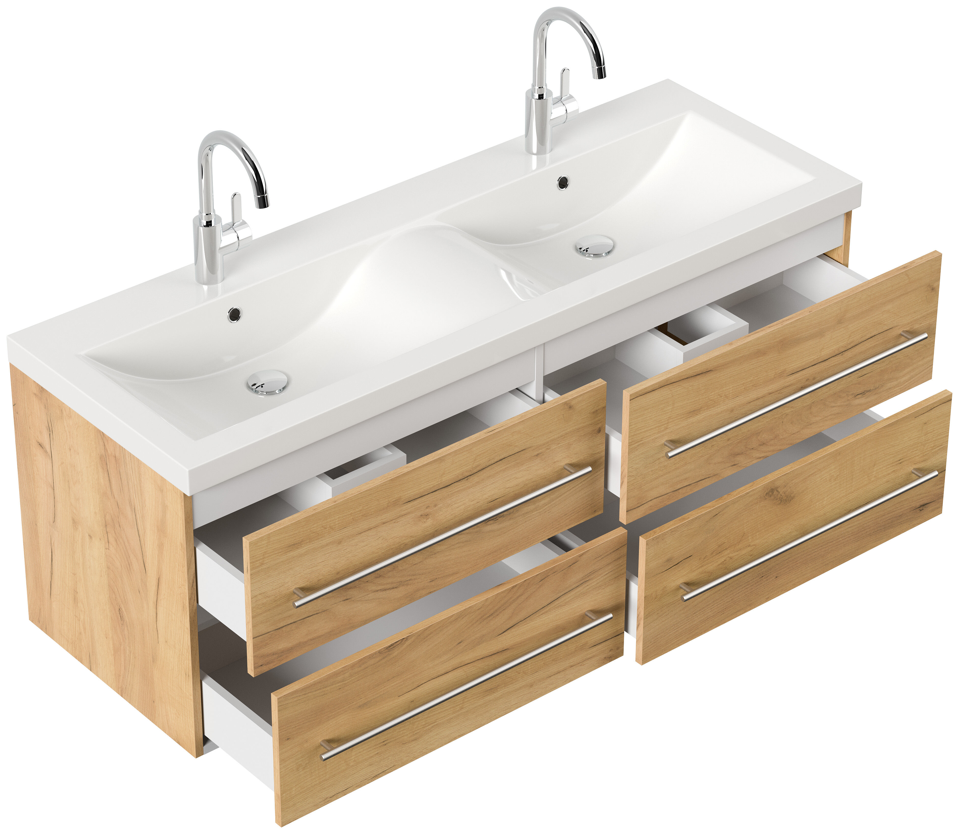 Badmöbelset Persepolis XL 4-teilig Spiegelschrank 2x Hochschrank eiche gold