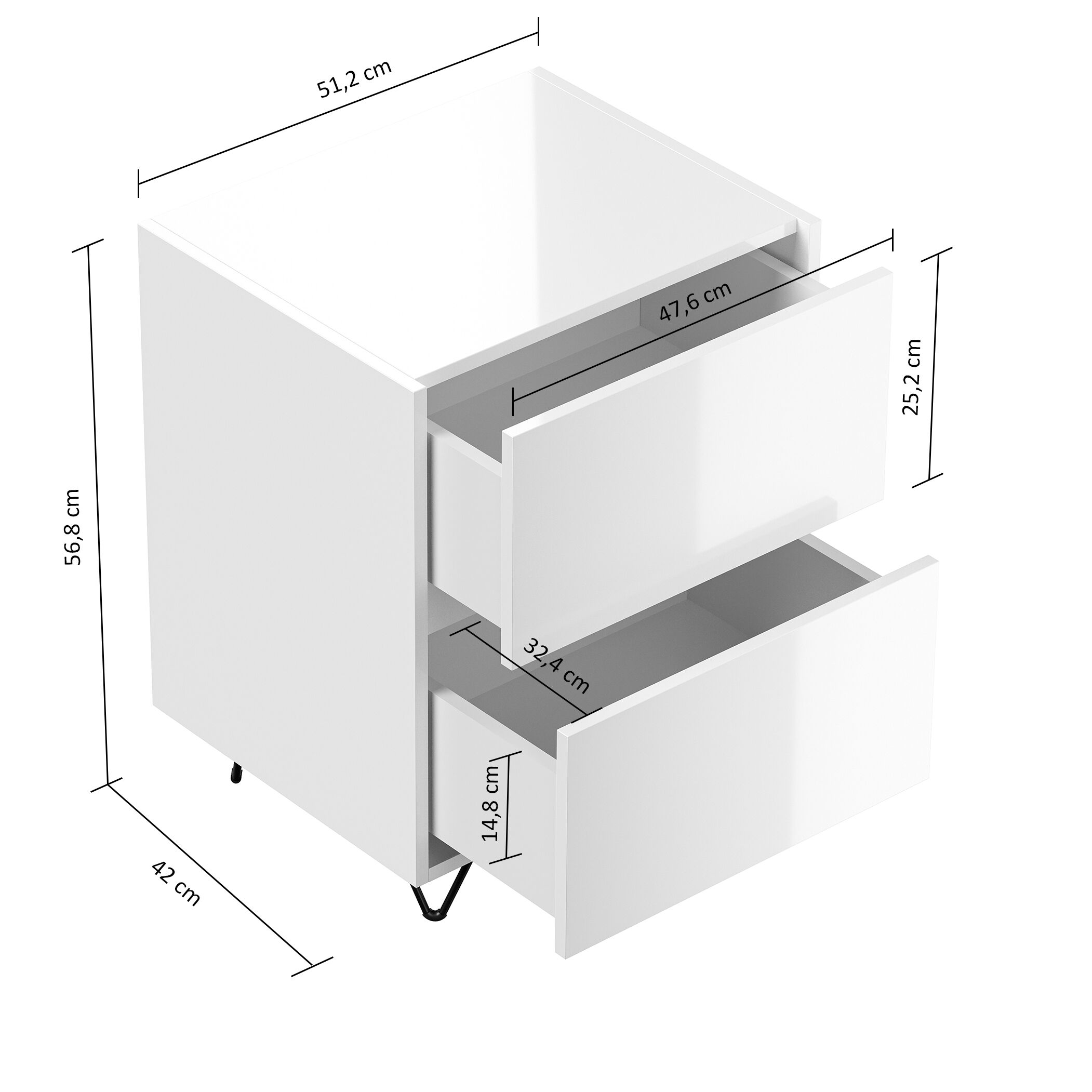 Nachttisch Kommode You 50cm 2 SoftClose stehend Weiß & Eiche Top