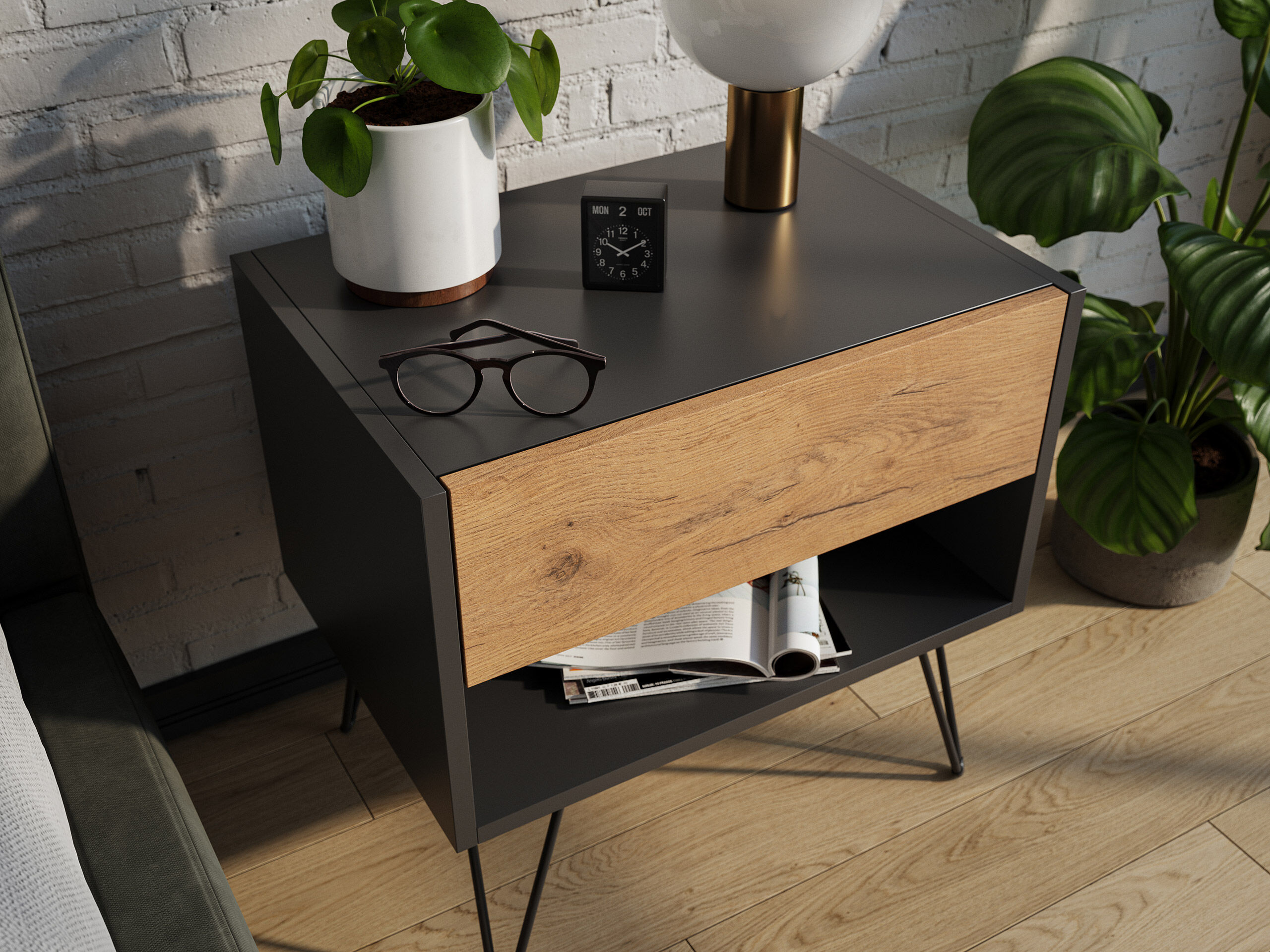 2er Set Nachttisch Dion 50cm SoftClose stehend Weiß Hgl