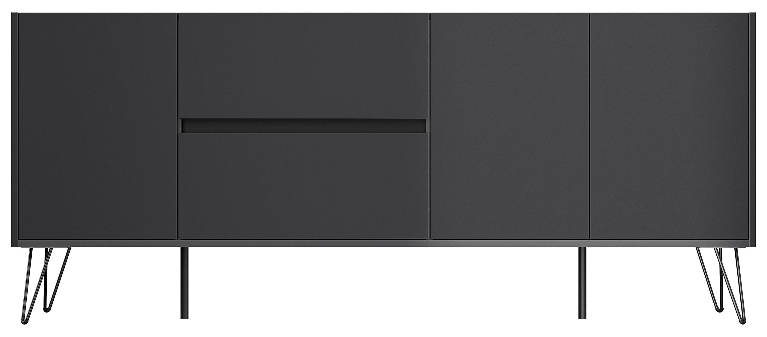 Raumwunder XL Sideboard Kommode Pharo 180cm 2 SoftClose 3 Türen Grafit/Eiche Top