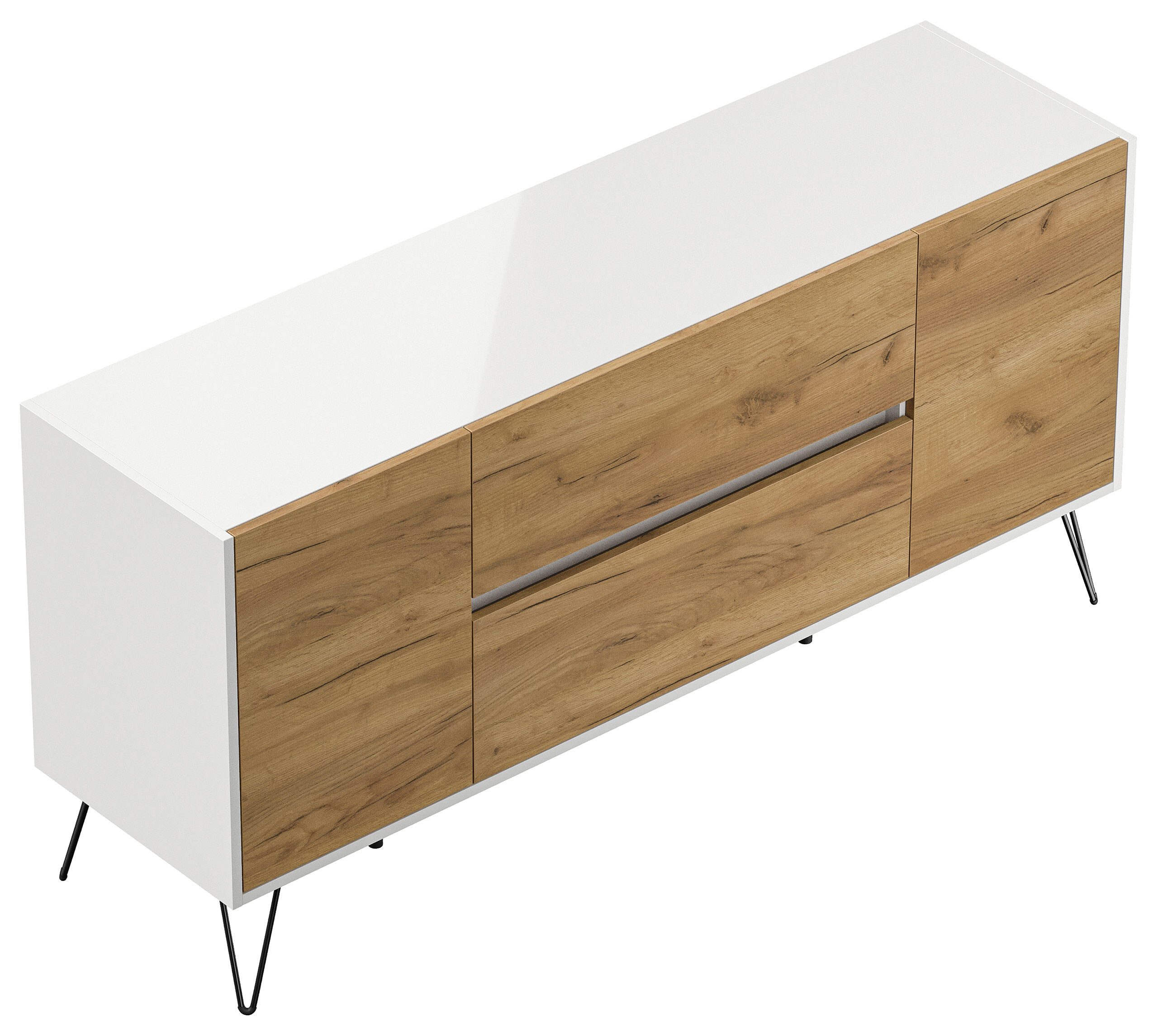 Sideboard Yako 155cm 2 SoftClose 2 Türen Weiß/Eiche Front