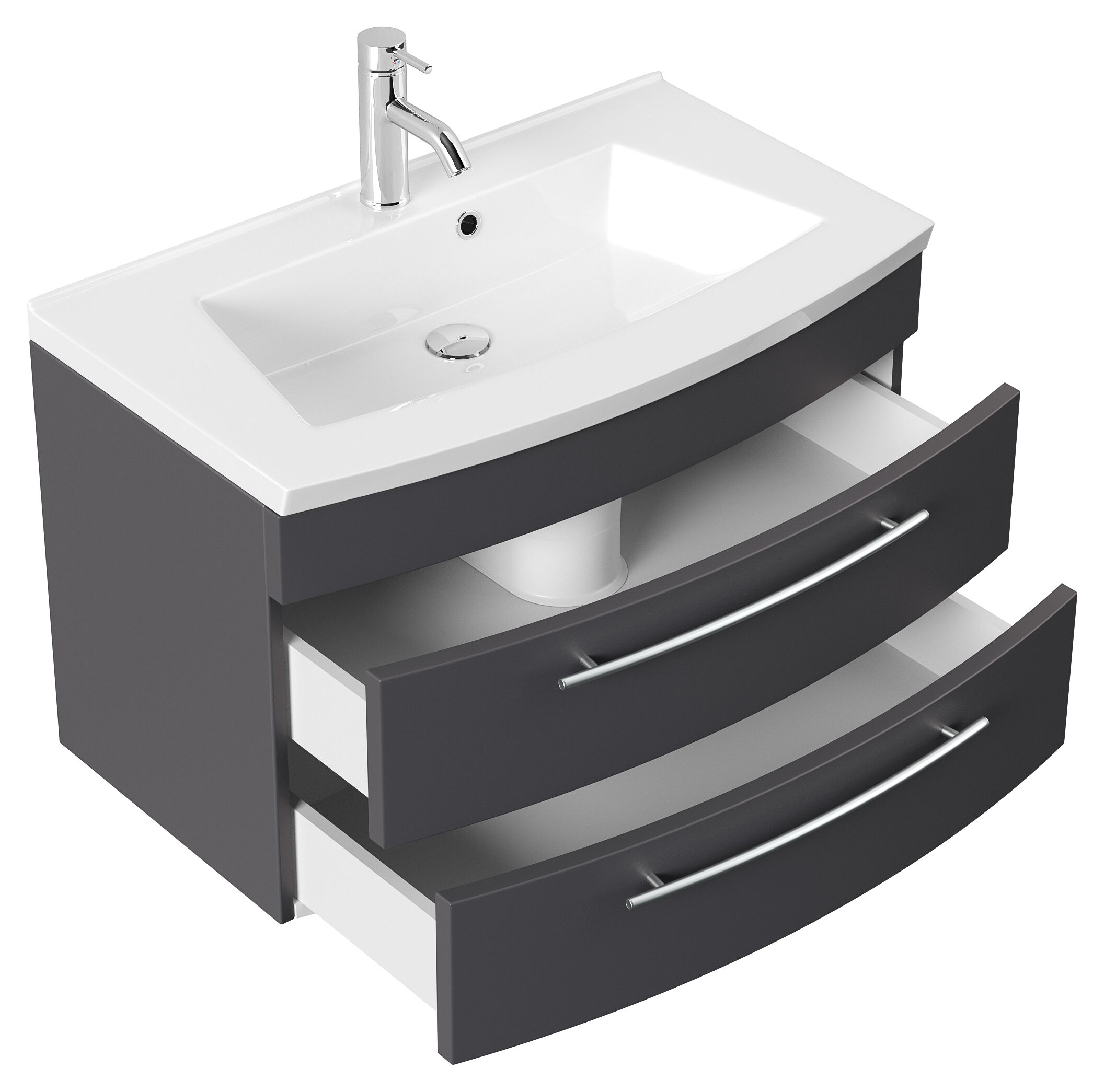 Badmöbel Bella 80 mit runder Front SoftClose anthrazit LED Spiegel