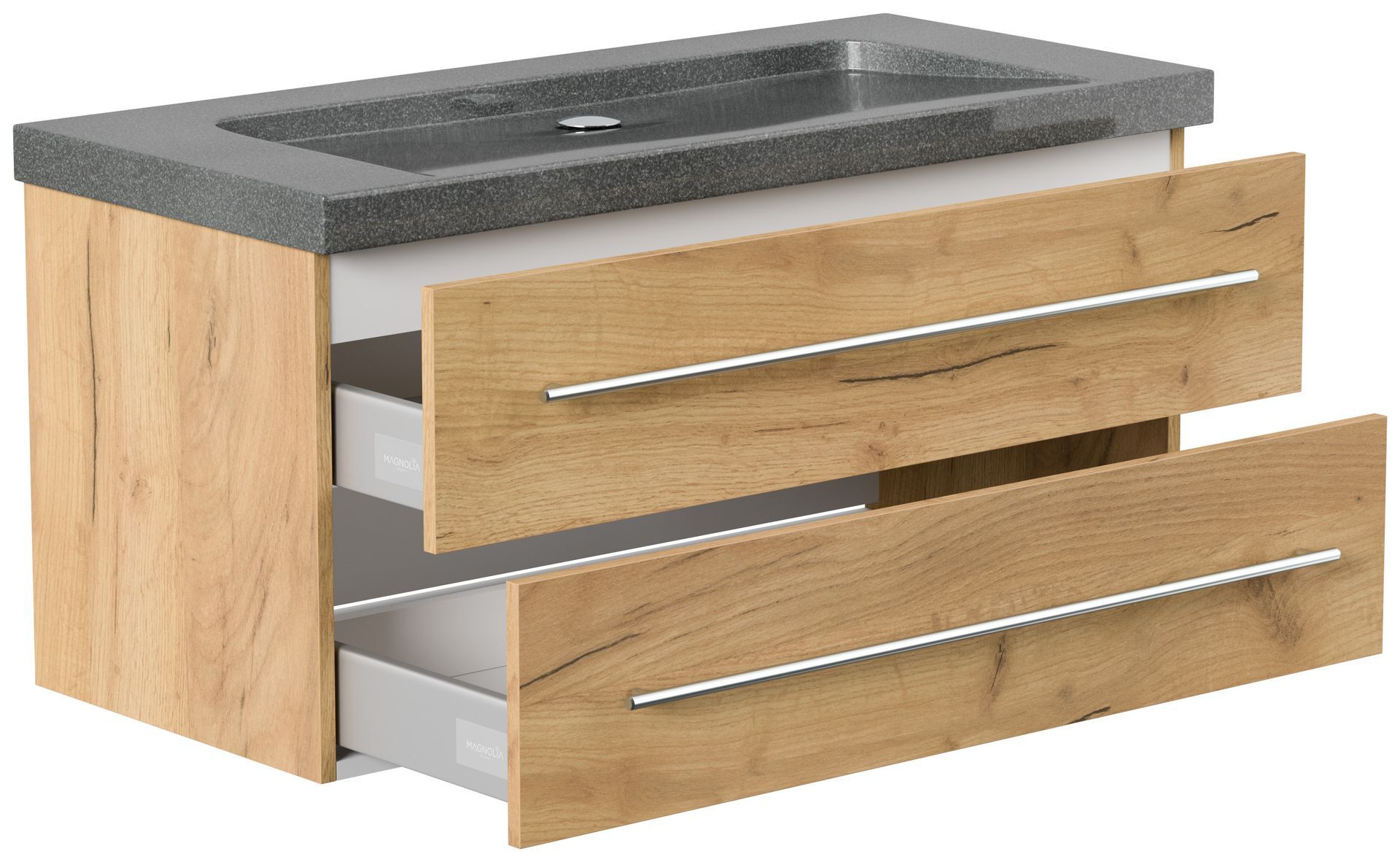 Badmöbel Granit G654 Damo 100 cm ohne Hahnloch SoftClose eiche gold
