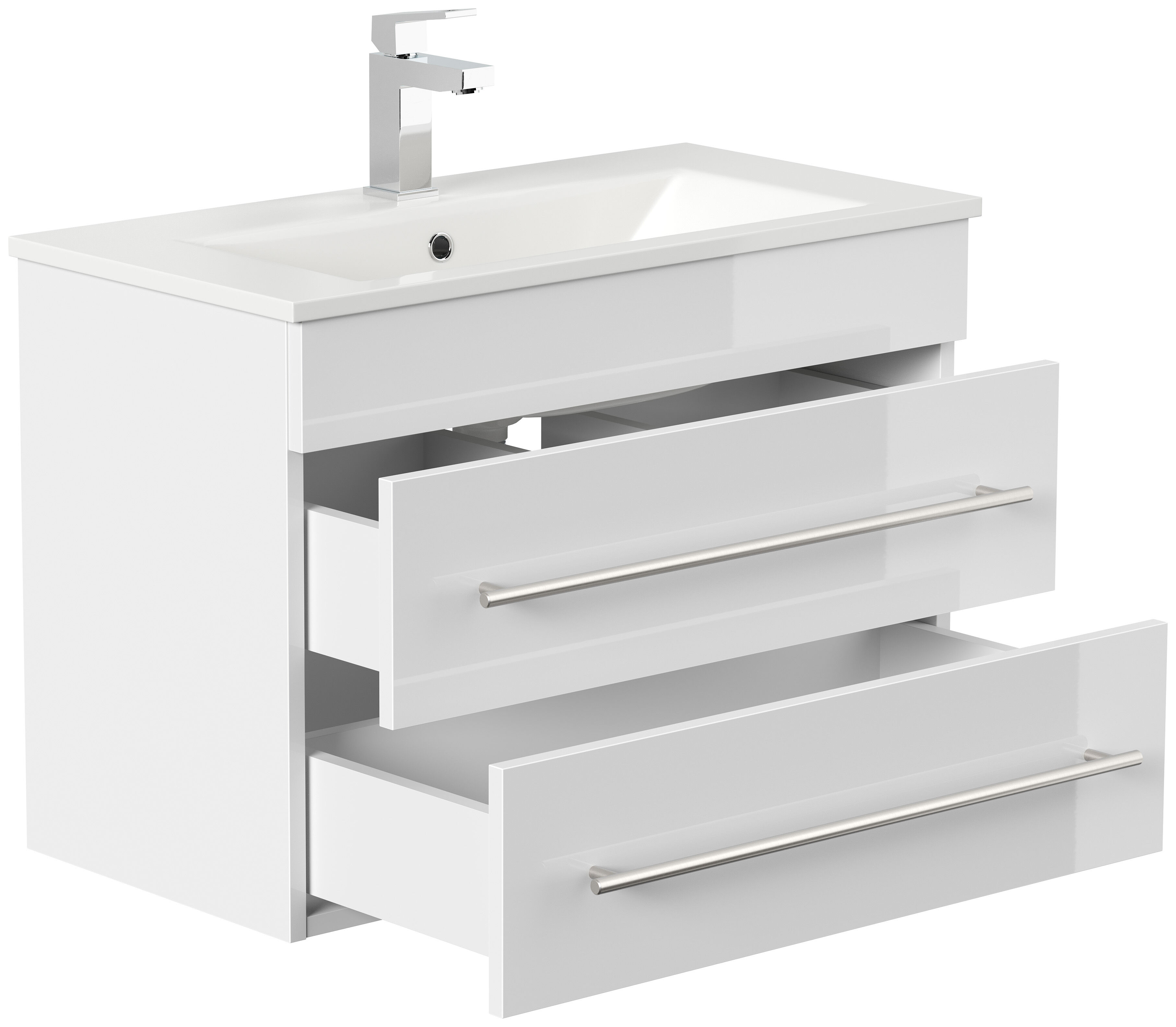 Badmöbel Mona 80x36cm mit 2 SoftClose Schubladen weiss hochglanz