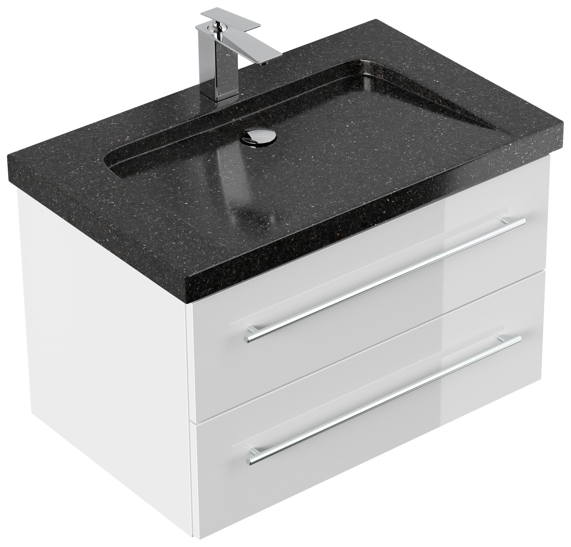 Badmöbel Granit Galaxy Black Damo 75 cm 1 Hahnloch SoftClose weiß hochglanz