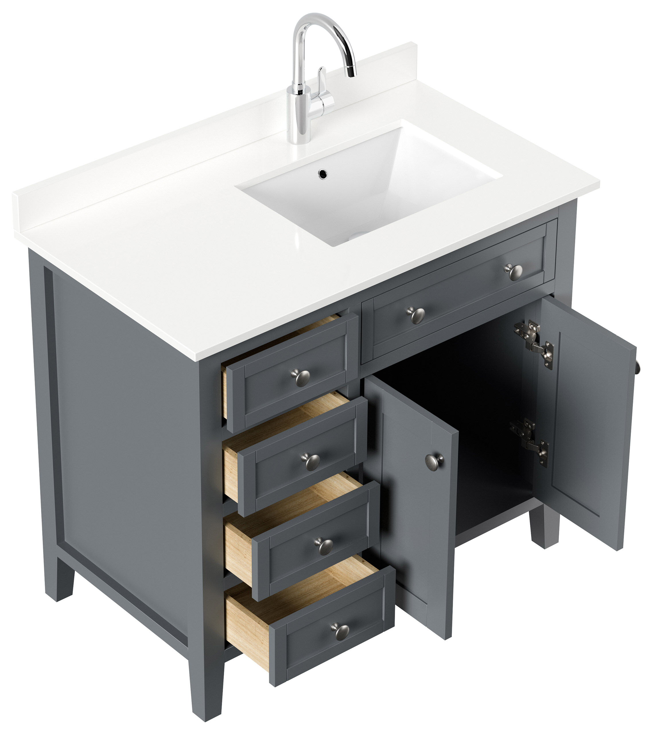 Landhaus Badmöbel-Set 2tlg Postigo 100 R Quarz weiß montiert grau lackiert